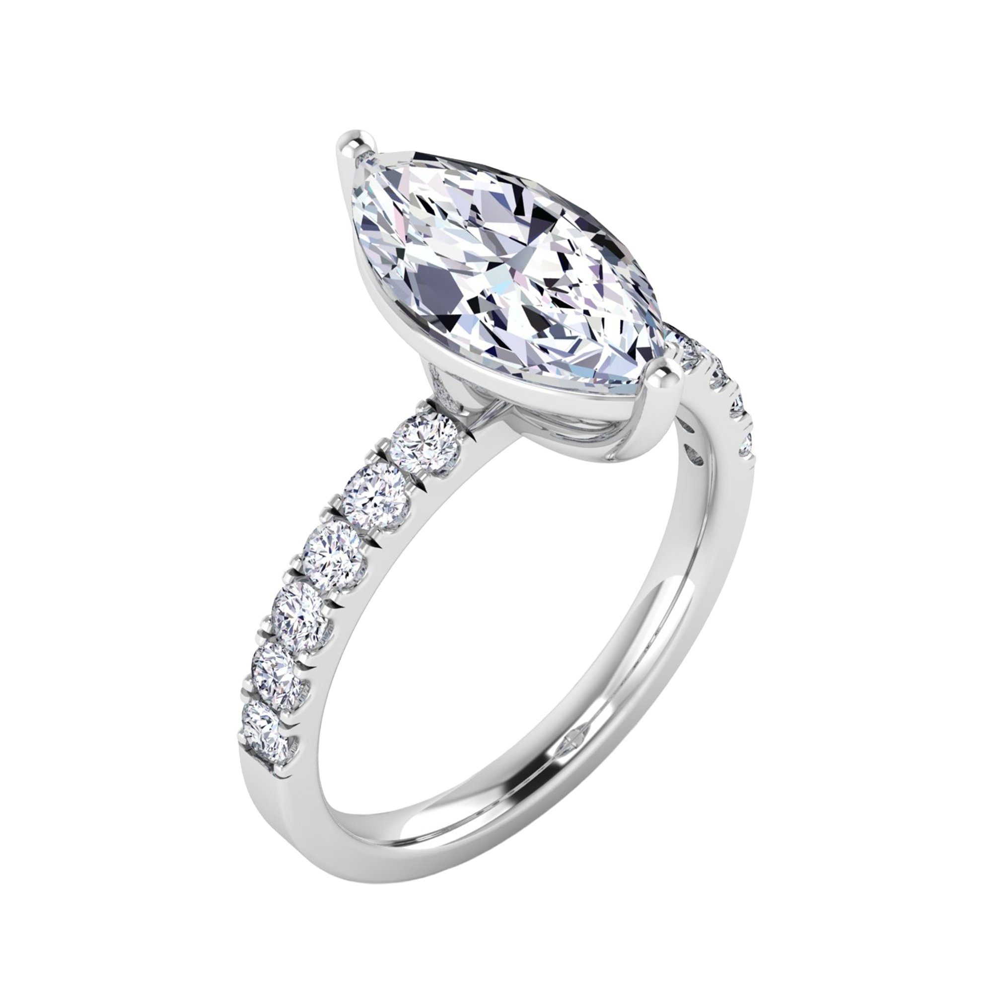0.70–1.86 karaat marquise solitaire‑pavé ring met slanke pavé‑band
