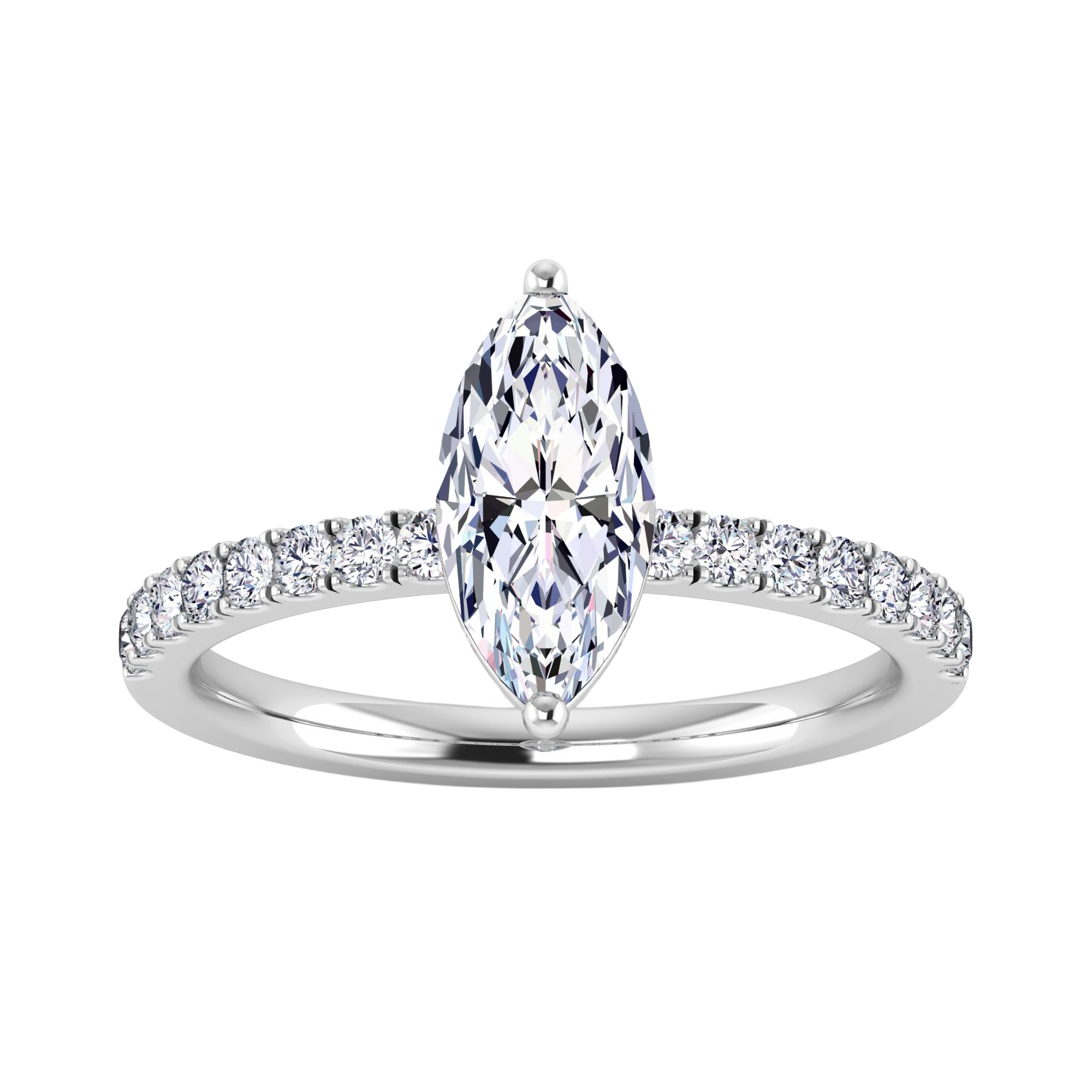 0.70–1.86 karaat marquise solitaire‑pavé ring met slanke pavé‑band