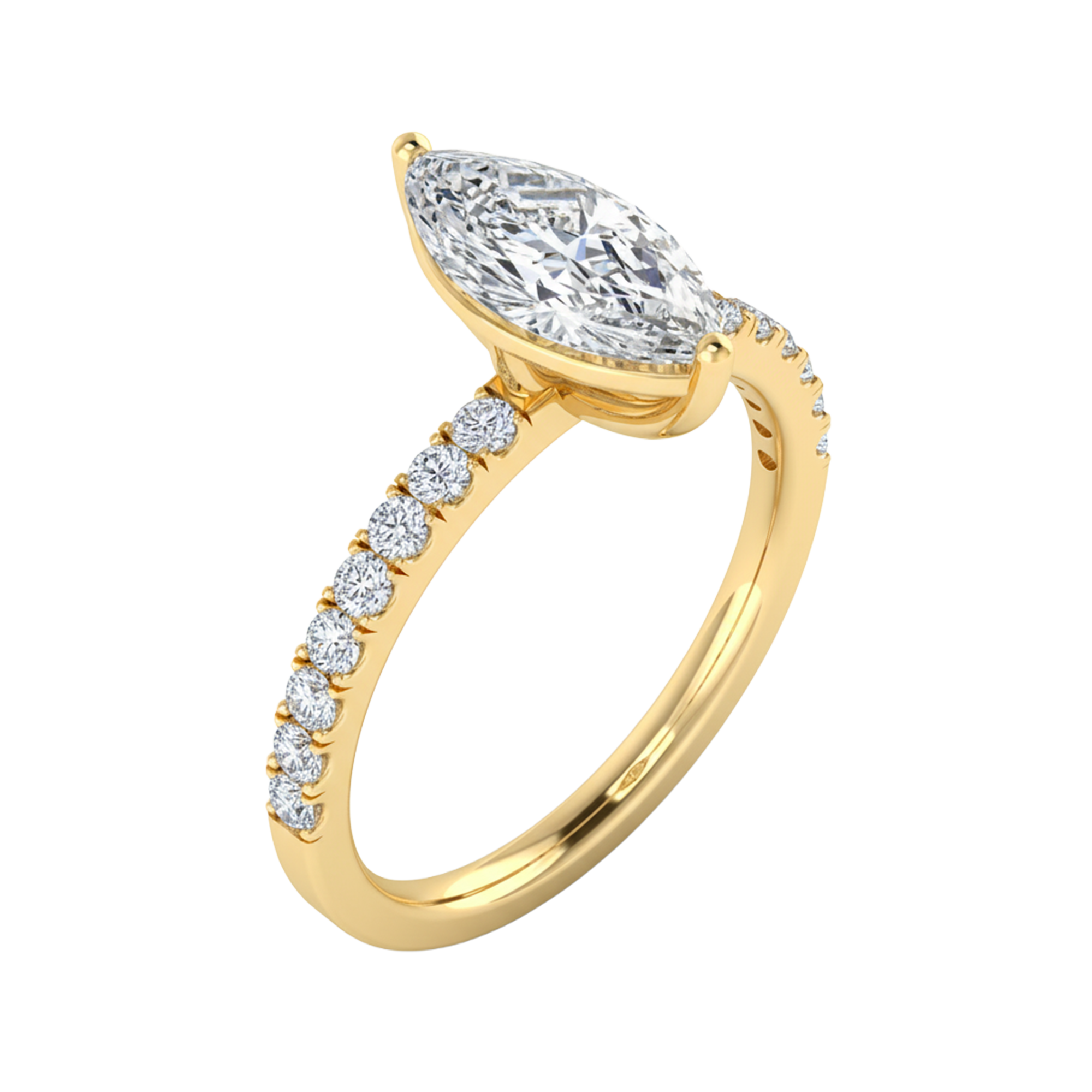 0.70–1.86 karaat marquise solitaire‑pavé ring met slanke pavé‑band