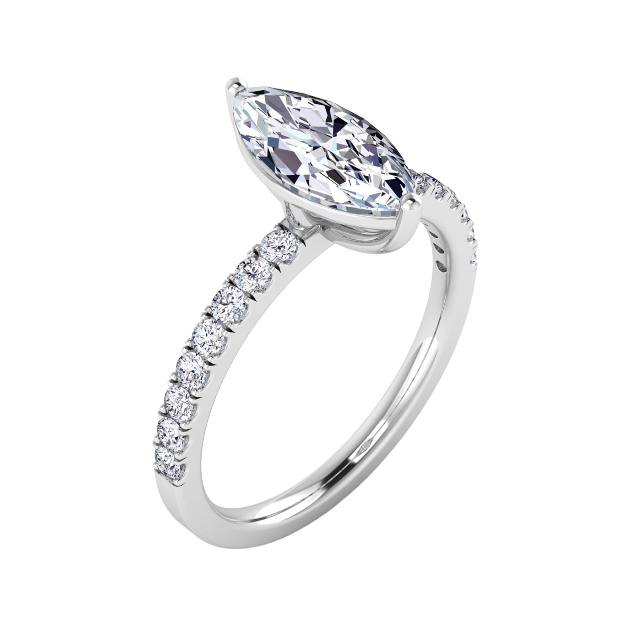 0.70–1.86 karaat marquise solitaire‑pavé ring met slanke pavé‑band
