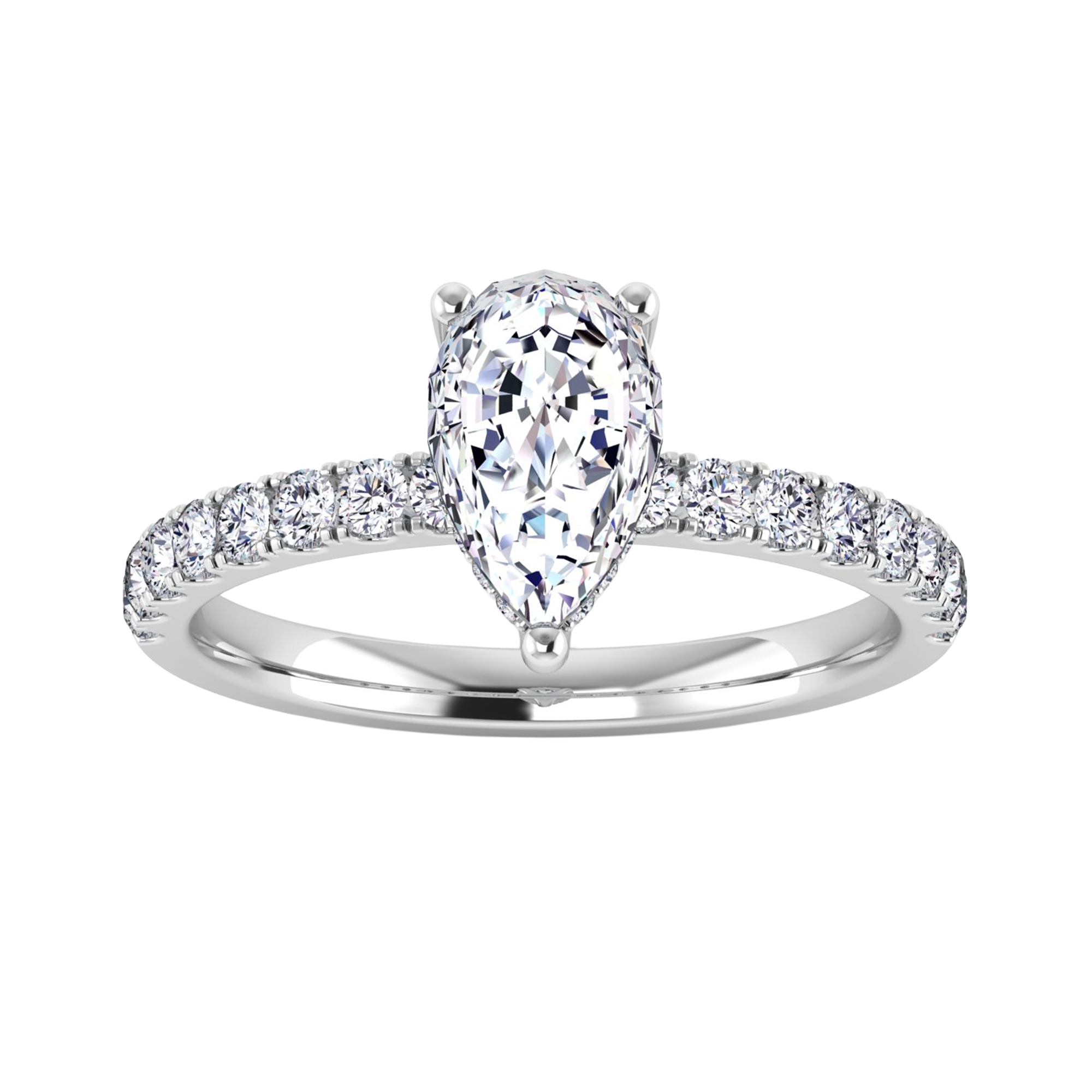 2.9 karaat peer solitaire‑pavé ring met verfijnde hidden‑halo details
