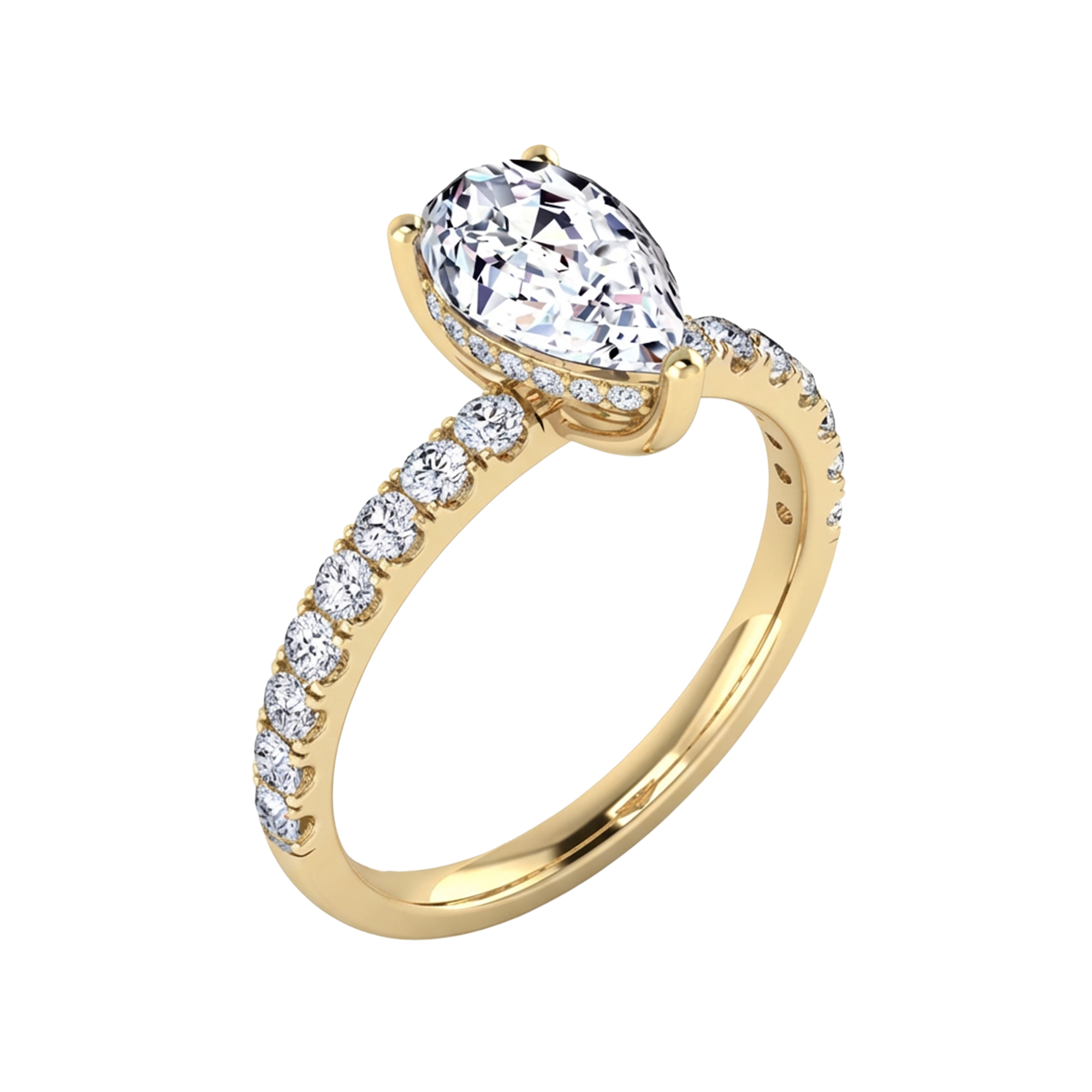 2.9 karaat peer solitaire‑pavé ring met verfijnde hidden‑halo details