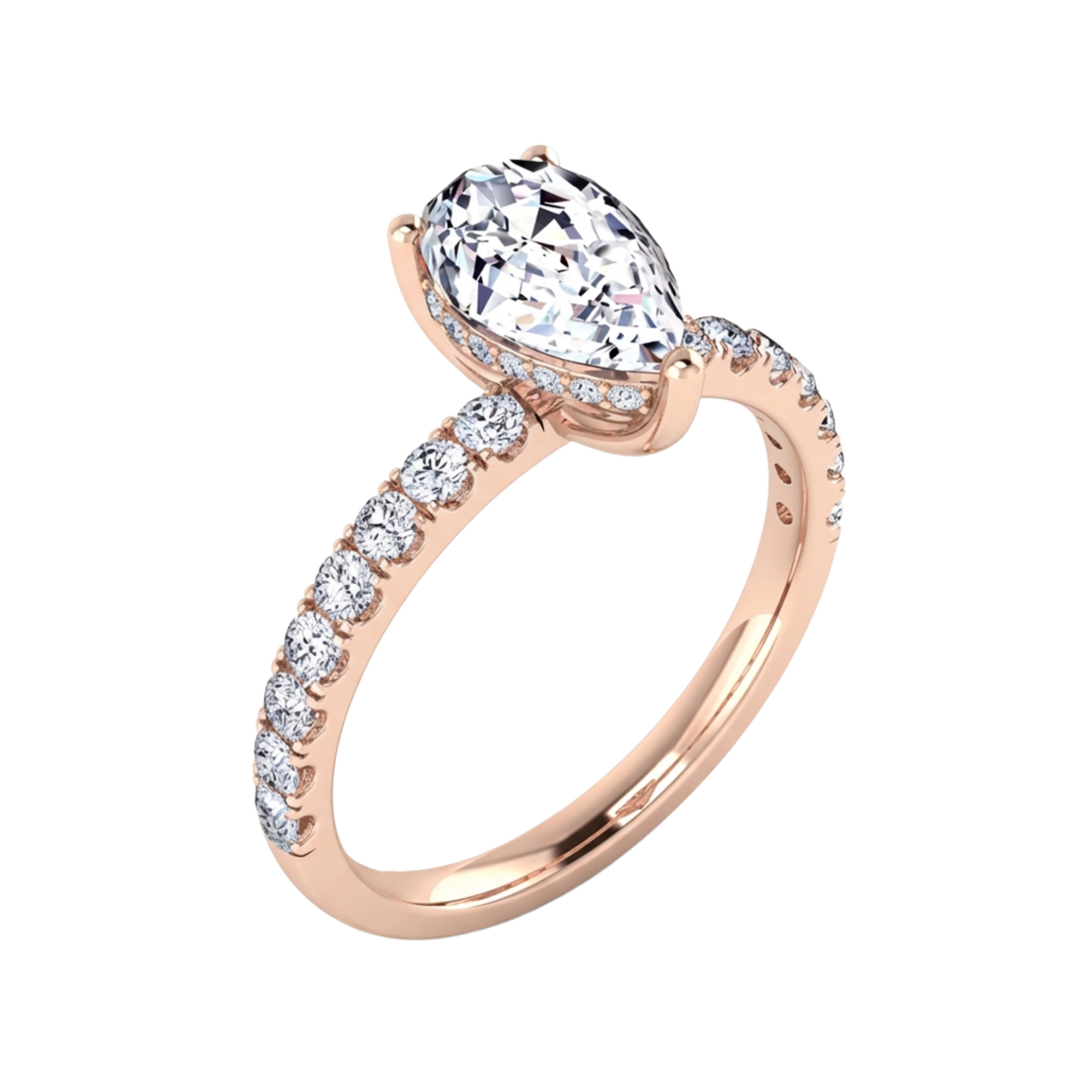 2.9 karaat peer solitaire‑pavé ring met verfijnde hidden‑halo details