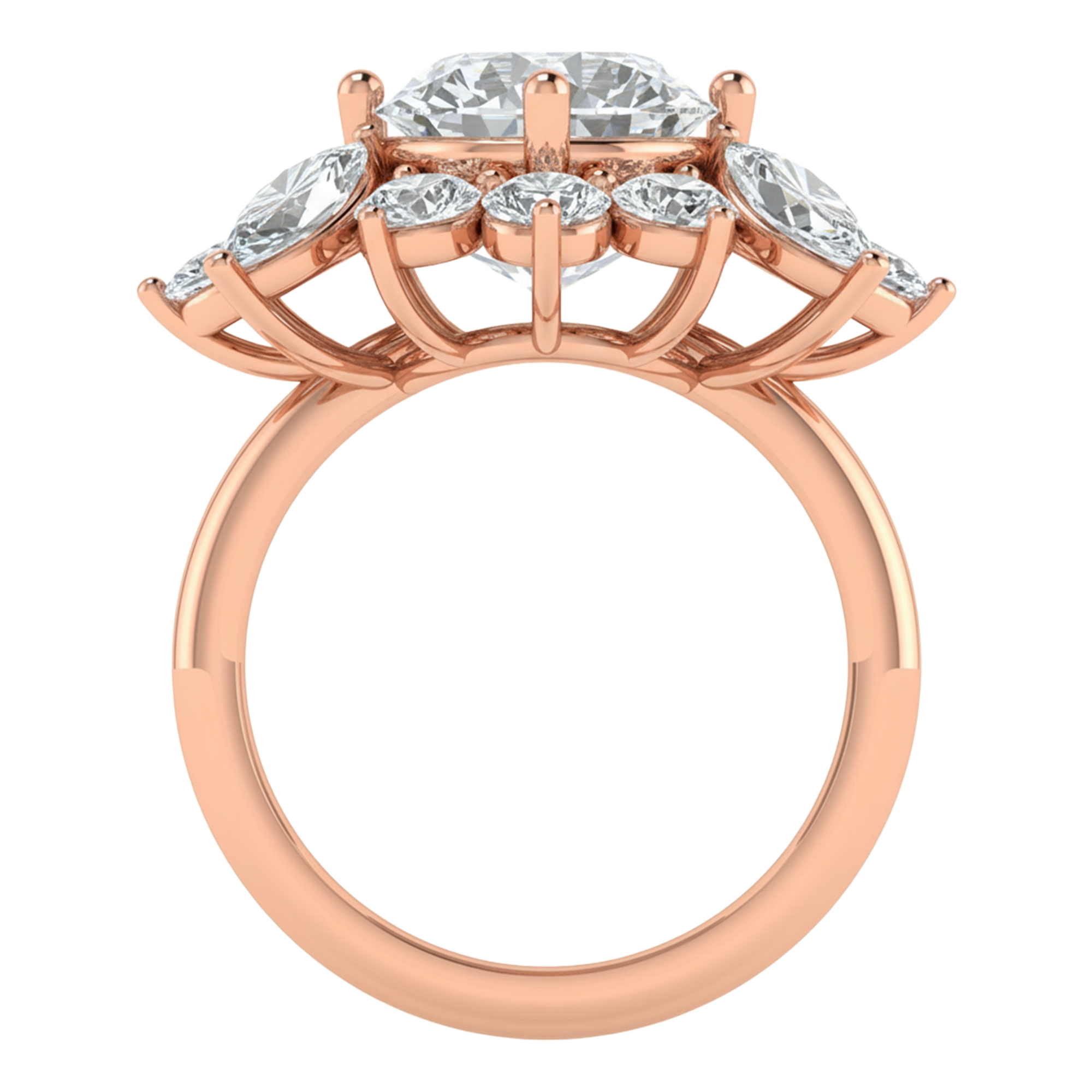 Entourage ring met marquise en ronde diamanten in bloemvorm 5,42 karaat