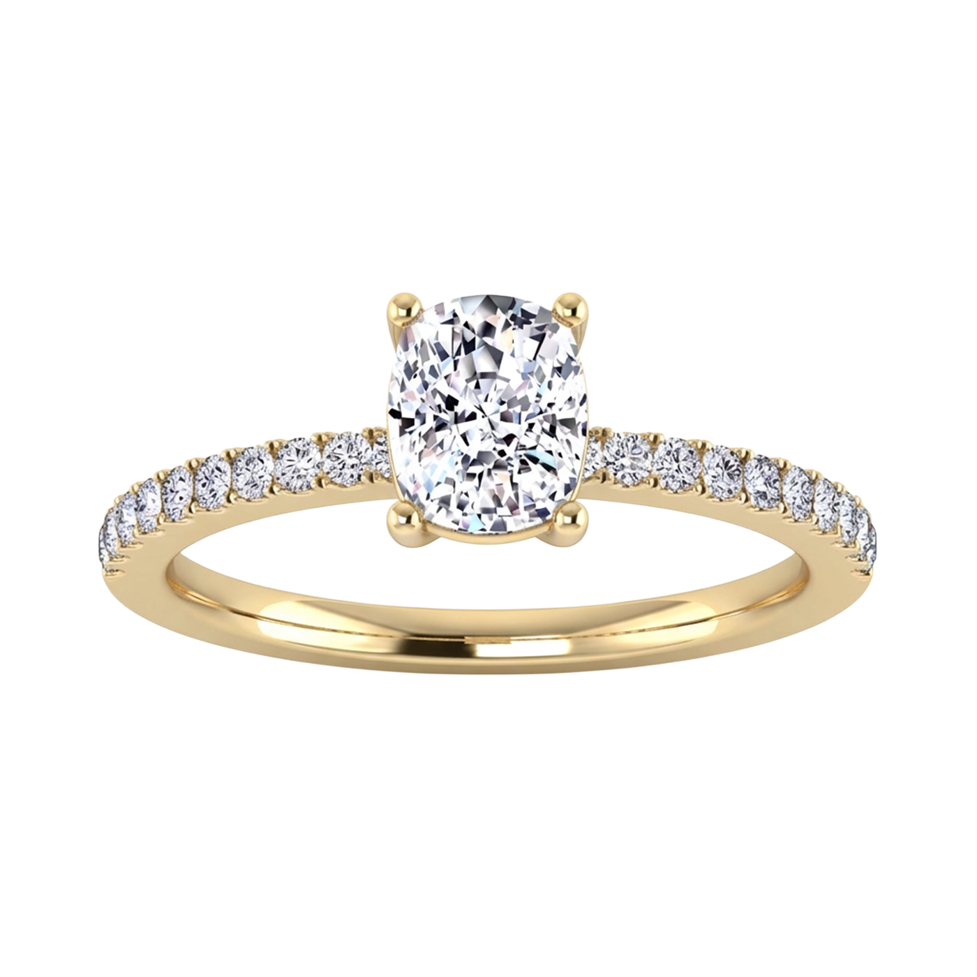 1.24 karaat cushion solitaire‑pavé ring met elegante pavé‑schouders