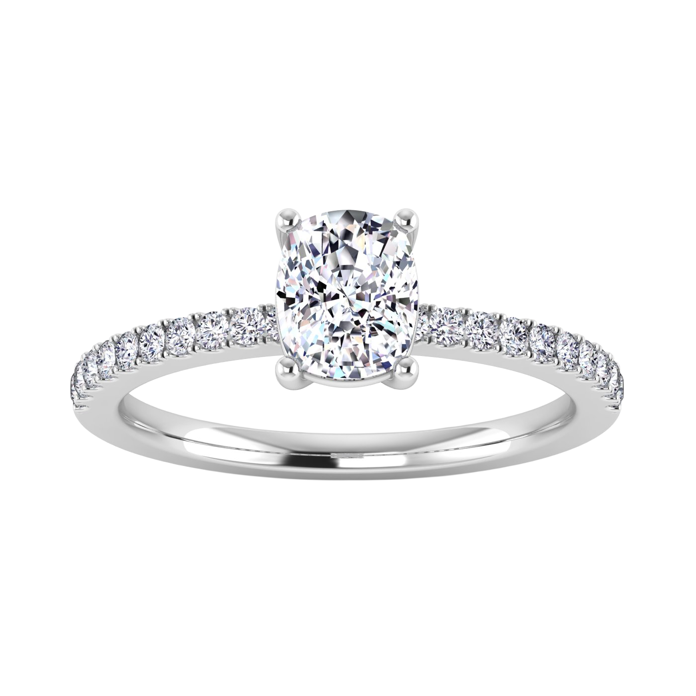 1.24 karaat cushion solitaire‑pavé ring met elegante pavé‑schouders