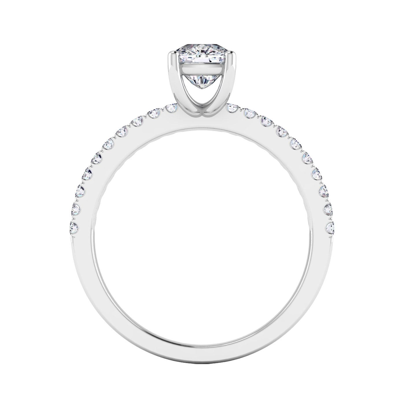 1.24 karaat cushion solitaire‑pavé ring met elegante pavé‑schouders