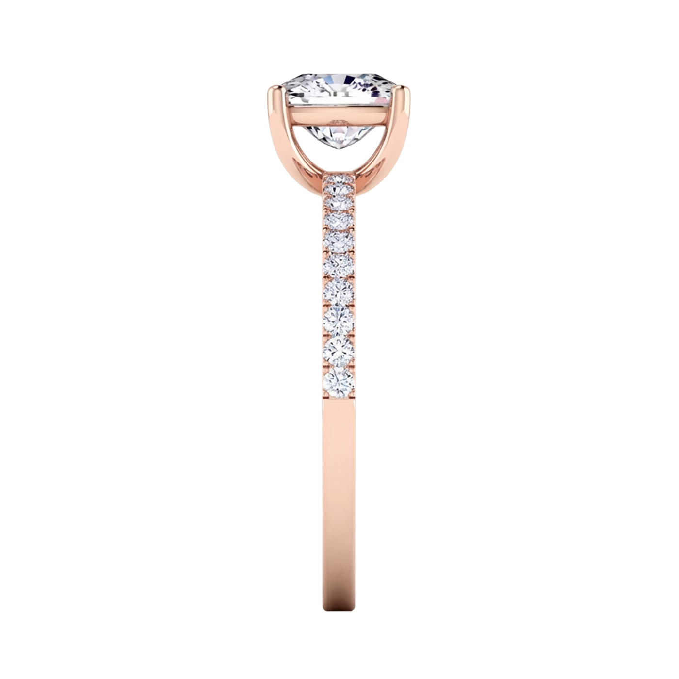 1.24 karaat cushion solitaire‑pavé ring met elegante pavé‑schouders