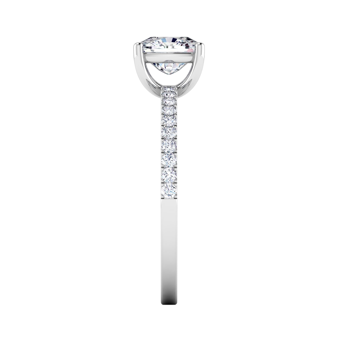 1.24 karaat cushion solitaire‑pavé ring met elegante pavé‑schouders