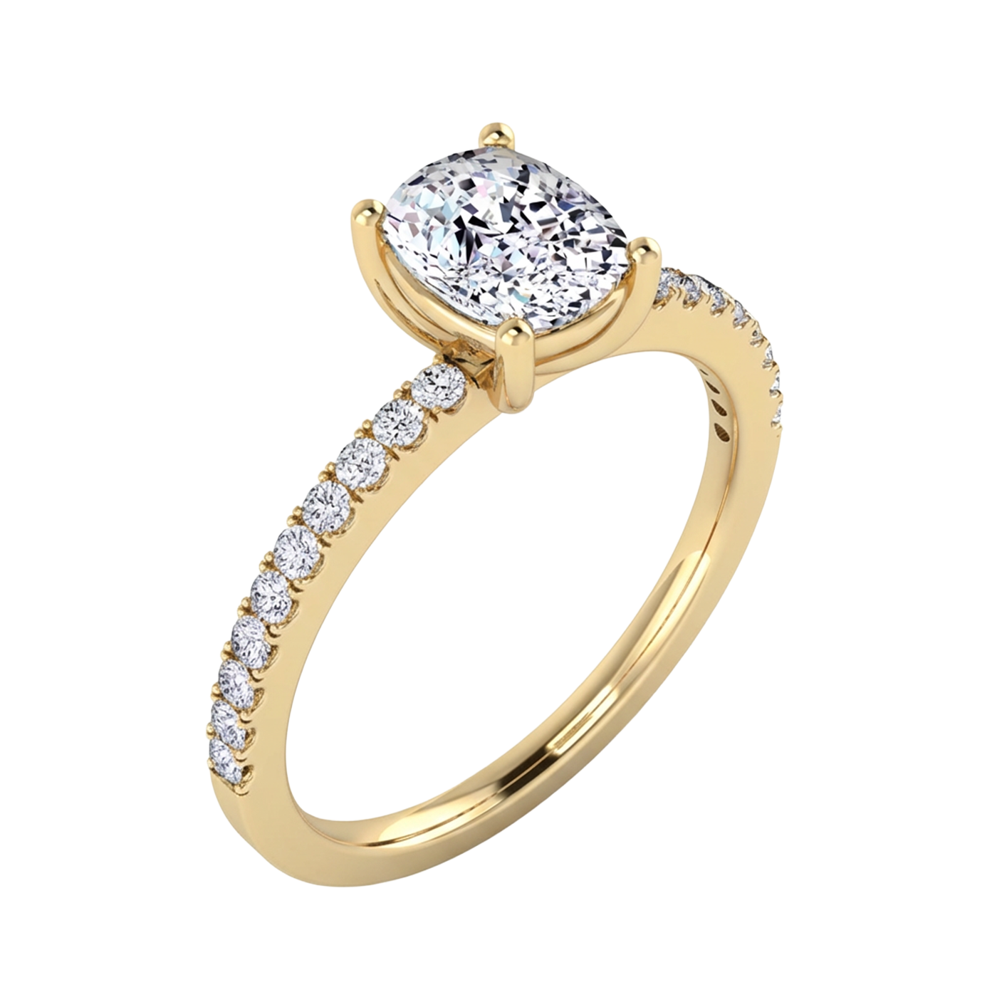1.24 karaat cushion solitaire‑pavé ring met elegante pavé‑schouders