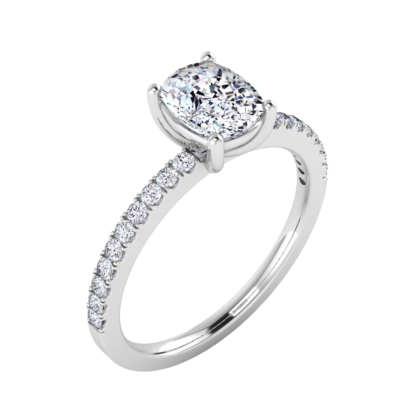 1.24 karaat cushion solitaire‑pavé ring met elegante pavé‑schouders