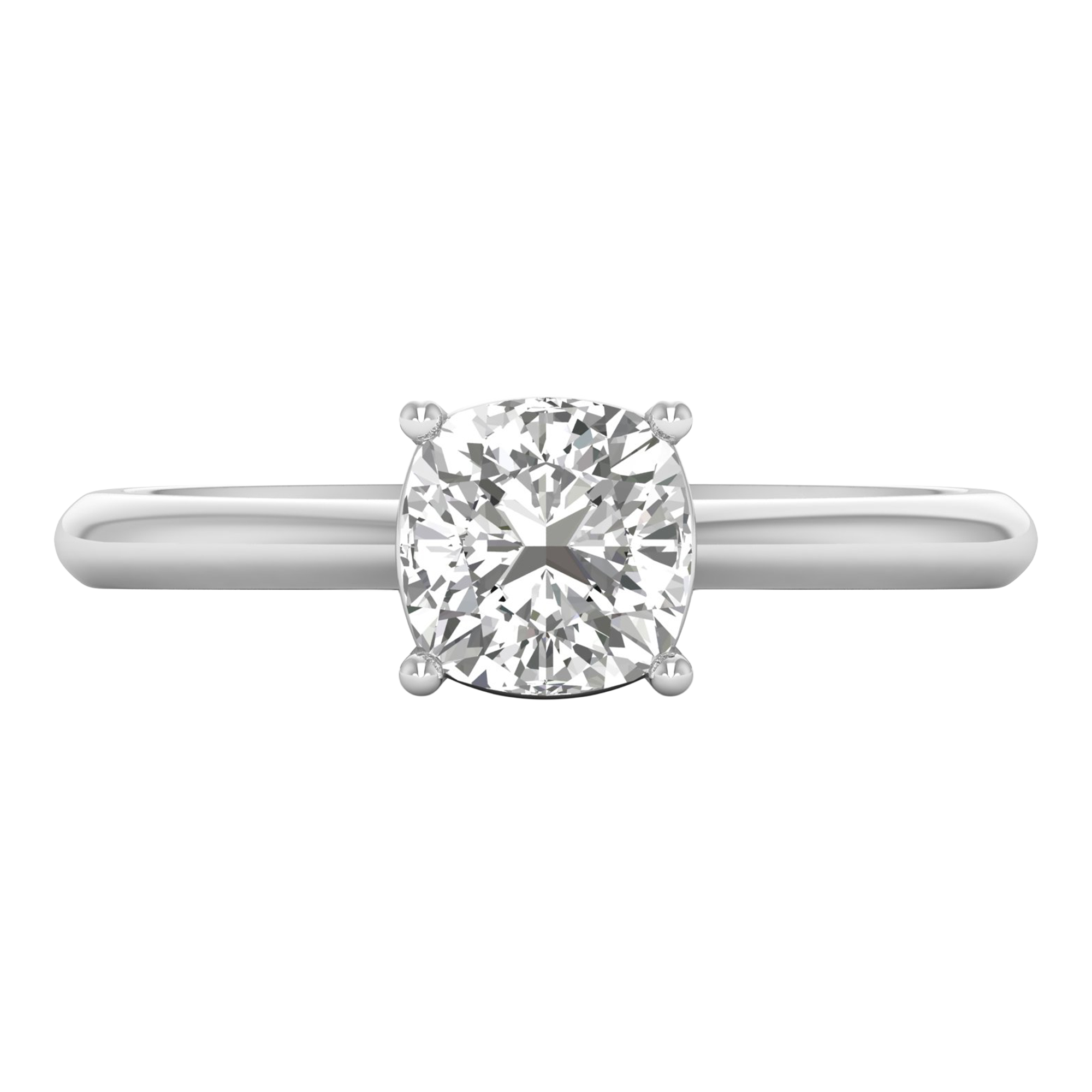 Solitaire ring met cushion cut diamant en ronde band 1 karaat