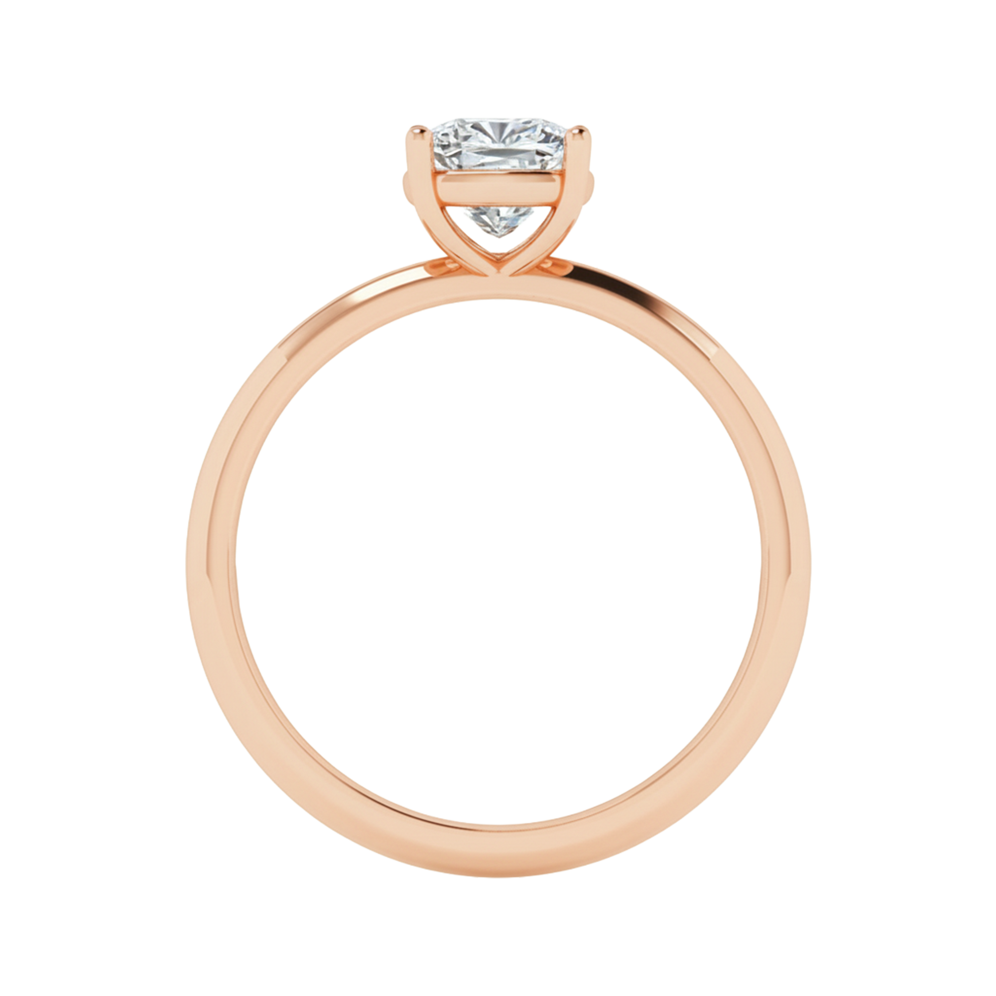 Solitaire ring met cushion cut diamant en ronde band 1 karaat