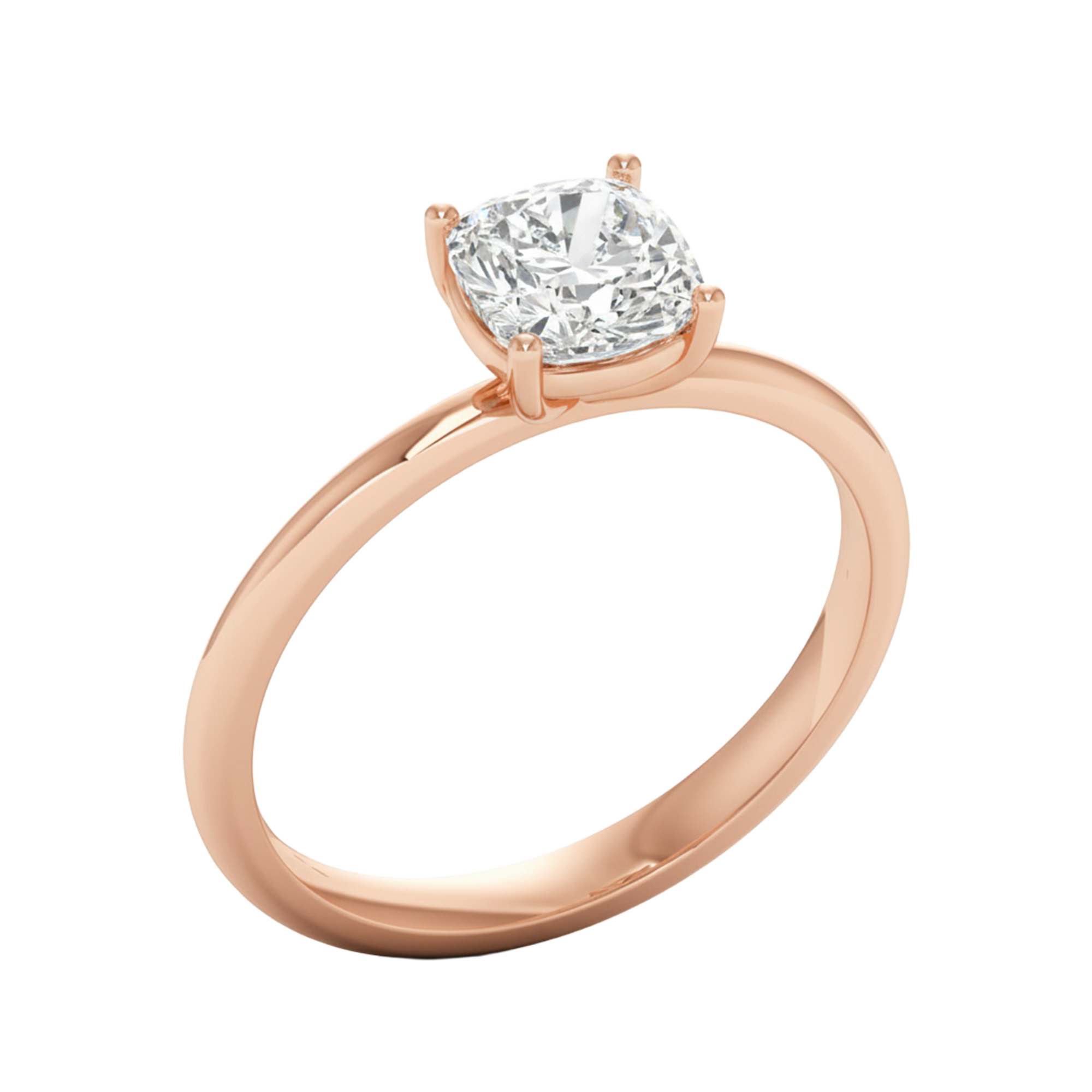 Solitaire ring met cushion cut diamant en ronde band 1 karaat
