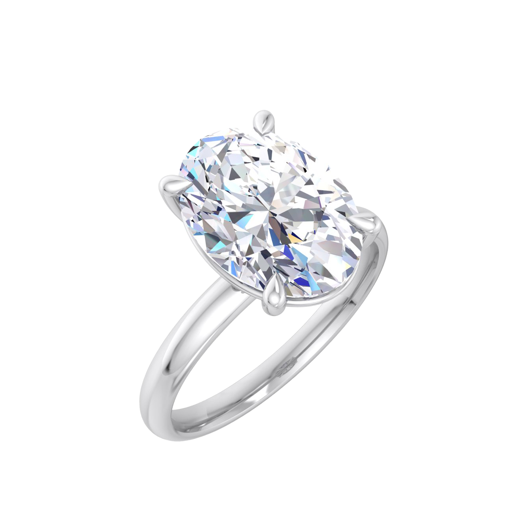 Ovale solitaire ring met ovale diamant in vierpoots zetting 3 karaat