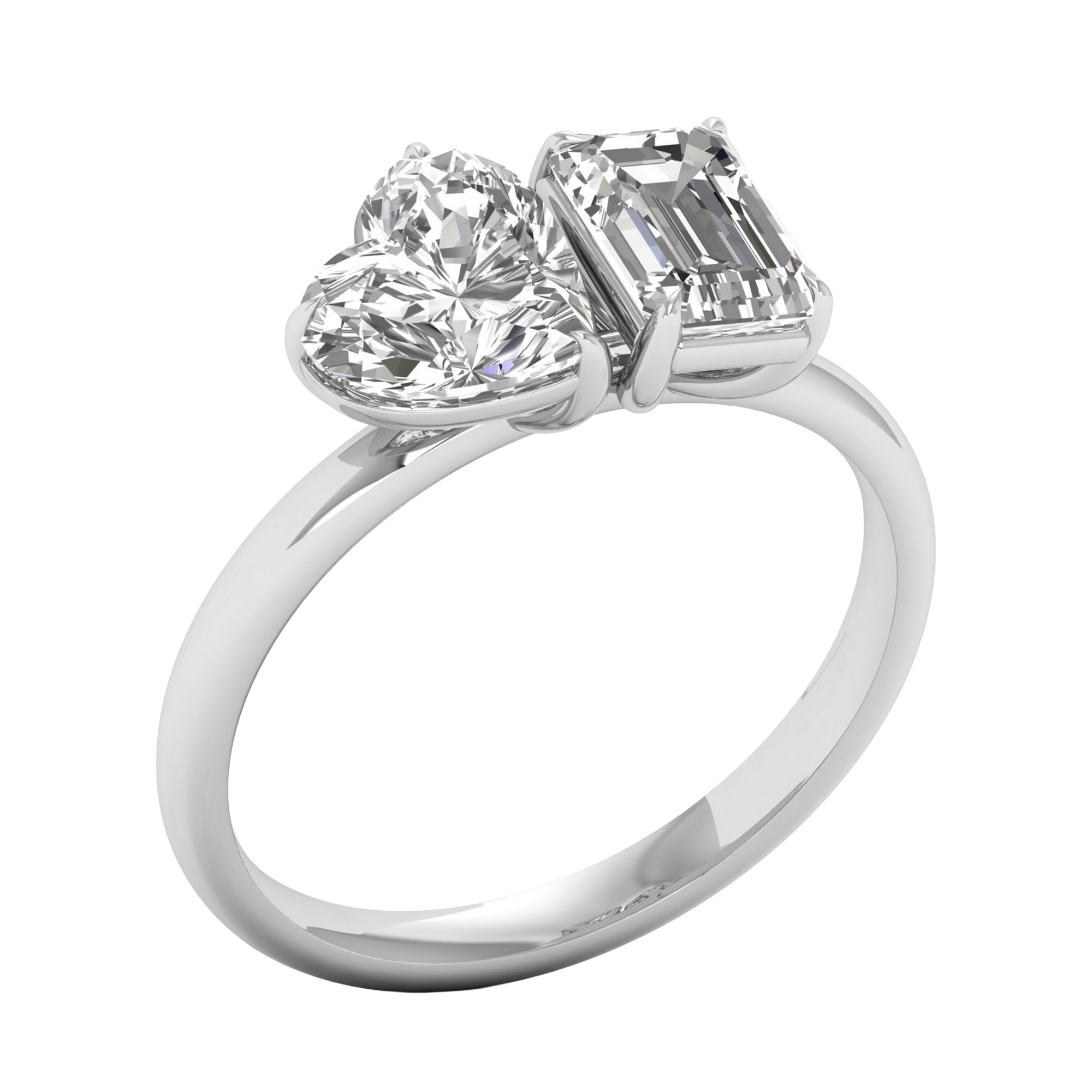 Toi‑et‑moi ring met emerald en hart diamant 2,75 karaat