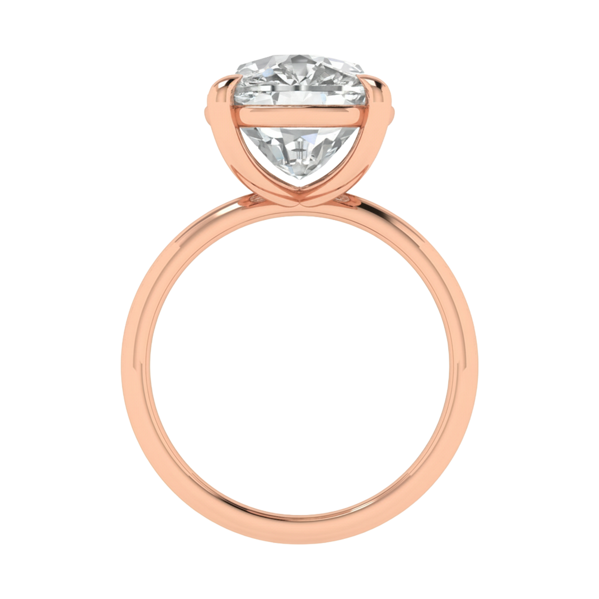 Solitaire ring met long cushion diamant en ronde band 8 karaat