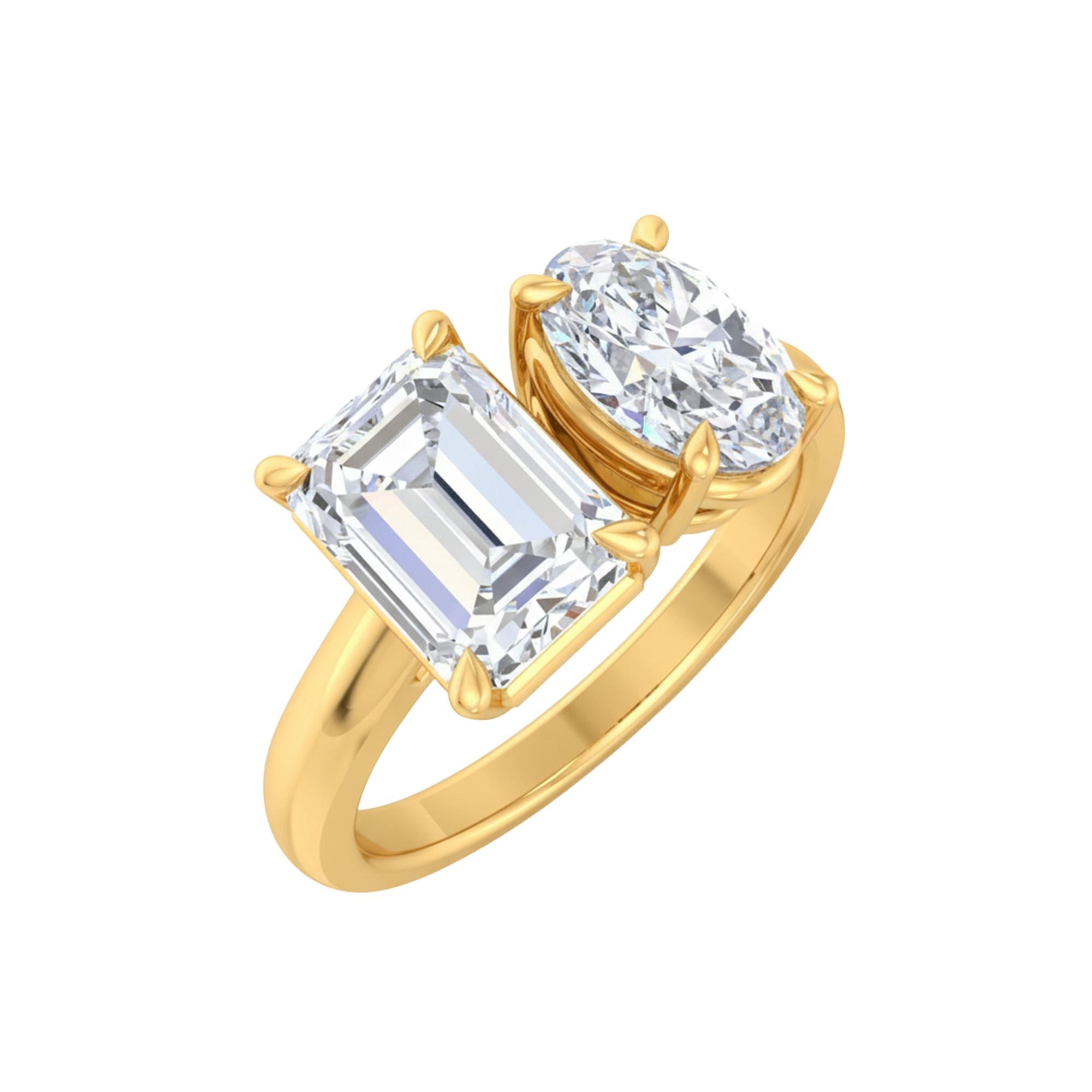 Toi‑et‑moi ring met emerald en ovaal diamant 1,8 karaat