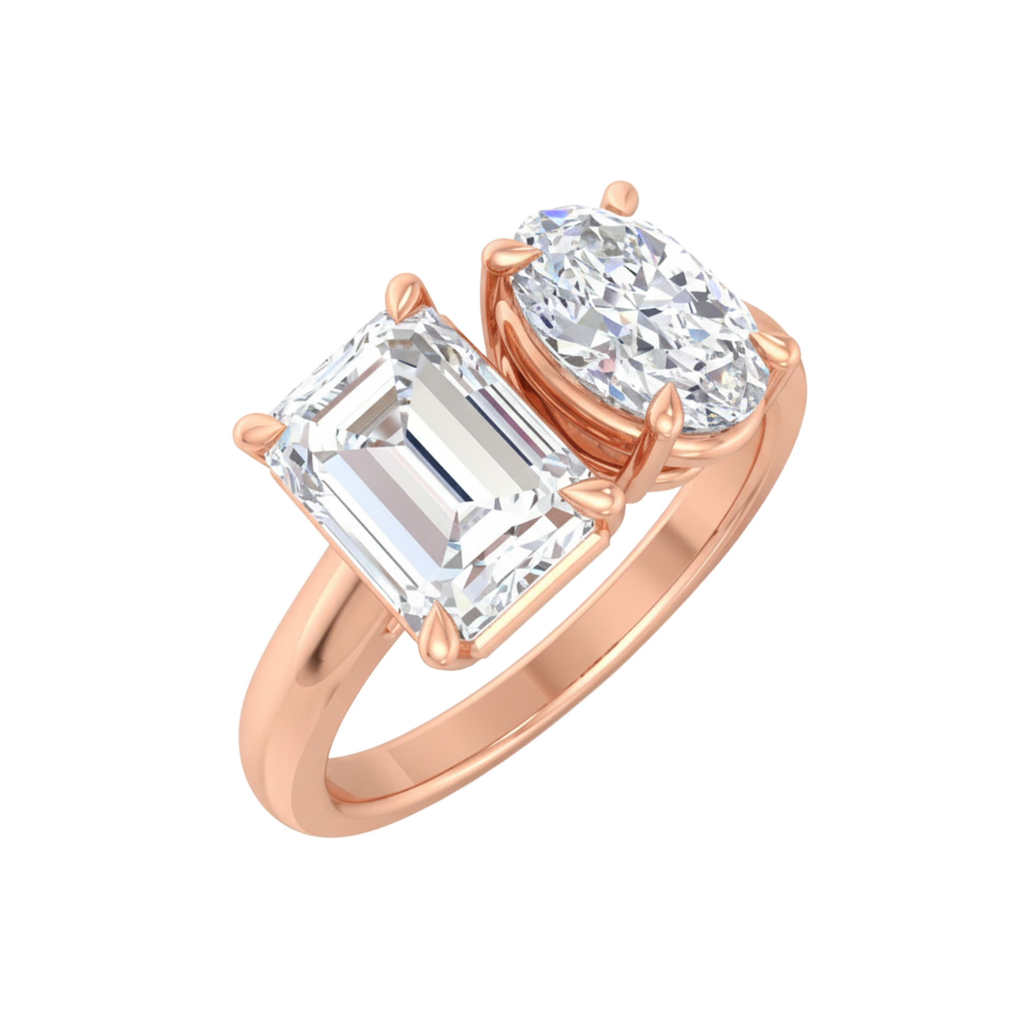 Toi‑et‑moi ring met emerald en ovaal diamant 1,8 karaat