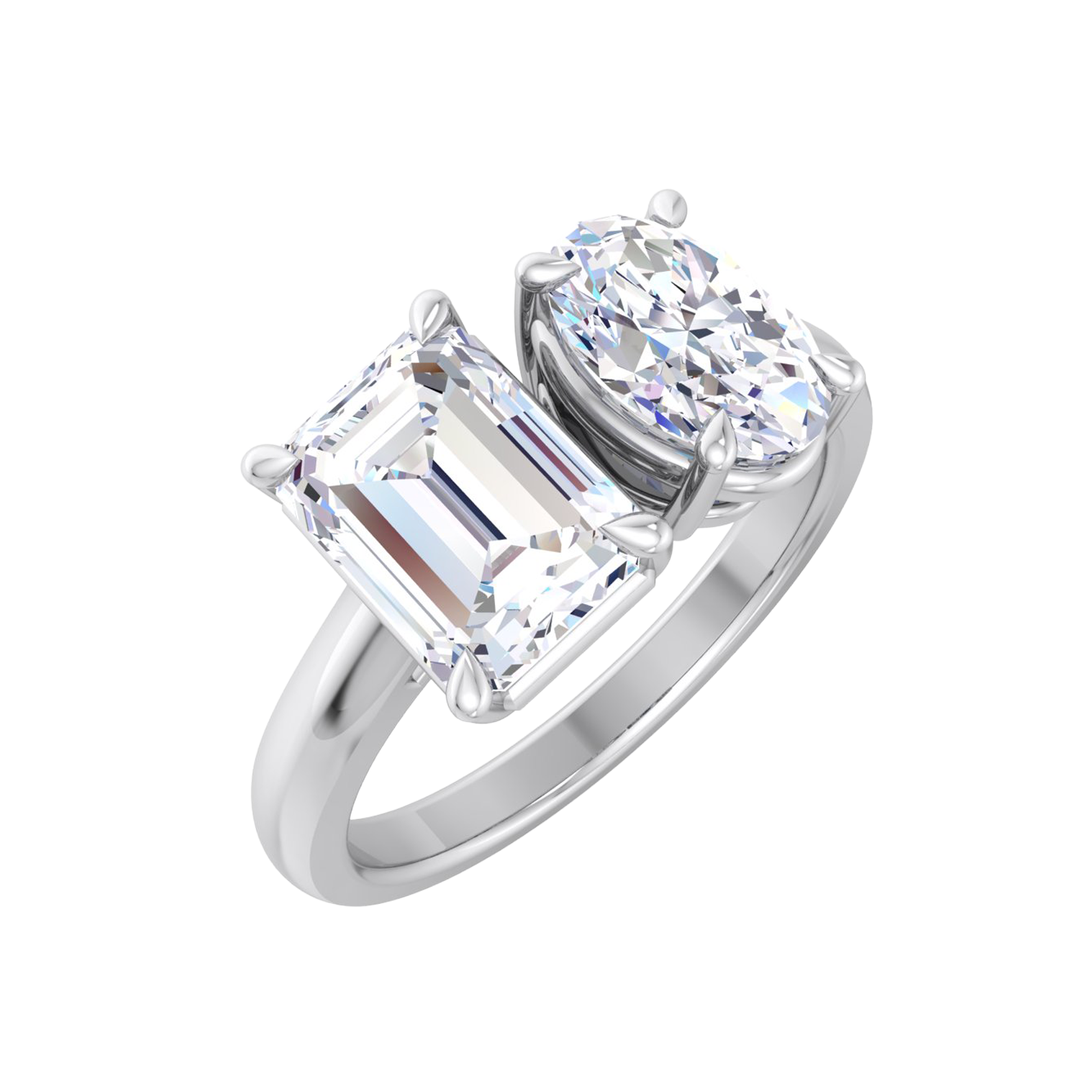 Toi‑et‑moi ring met emerald en ovaal diamant 1,8 karaat