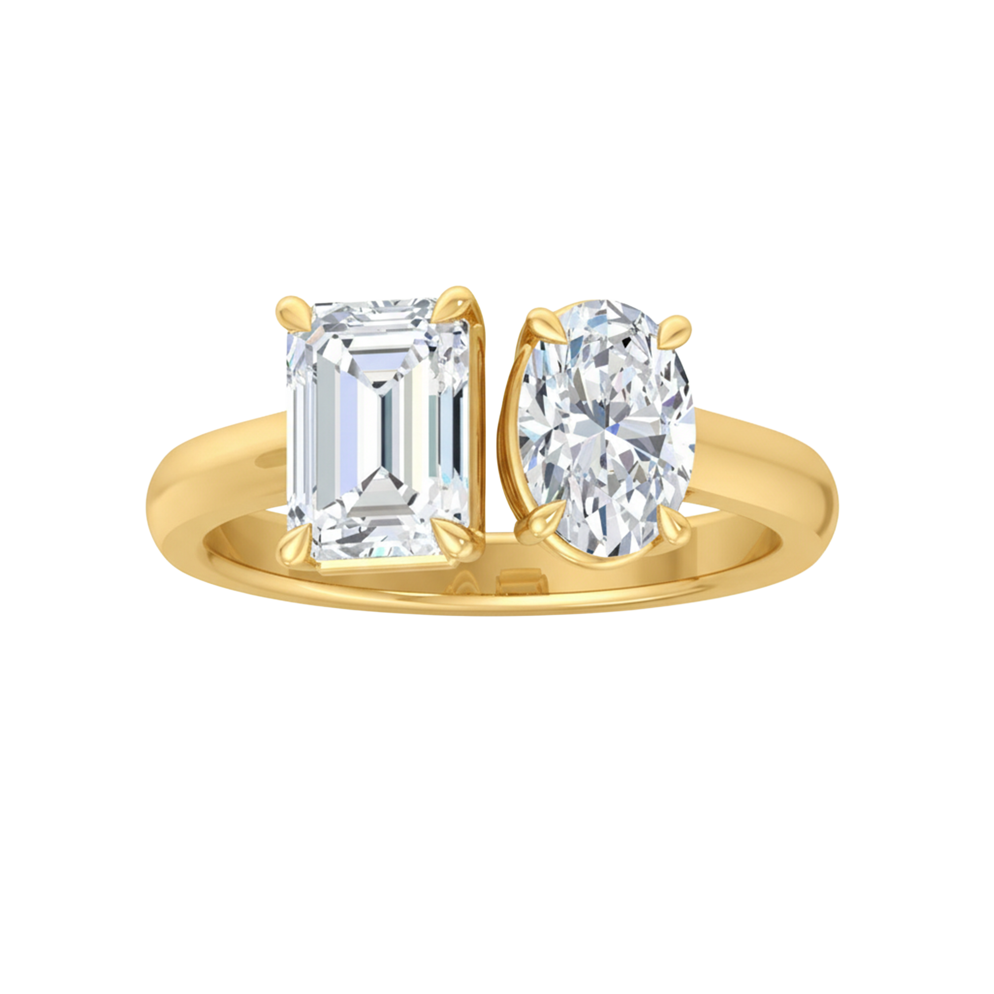 Toi‑et‑moi ring met emerald en ovaal diamant 1,8 karaat