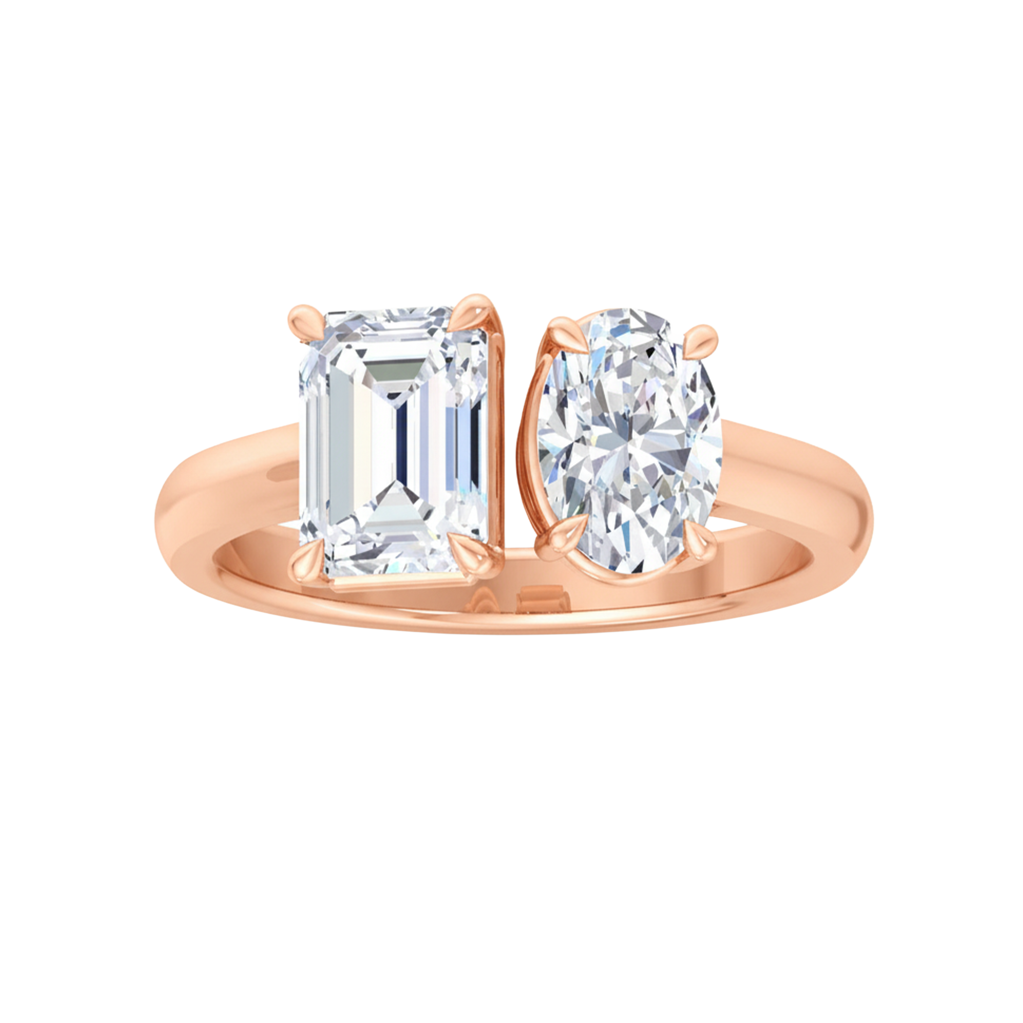 Toi‑et‑moi ring met emerald en ovaal diamant 1,8 karaat