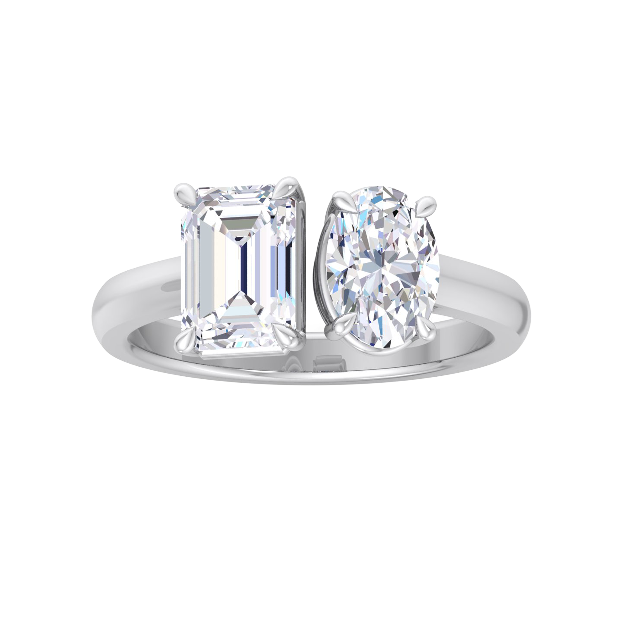 Toi‑et‑moi ring met emerald en ovaal diamant 1,8 karaat