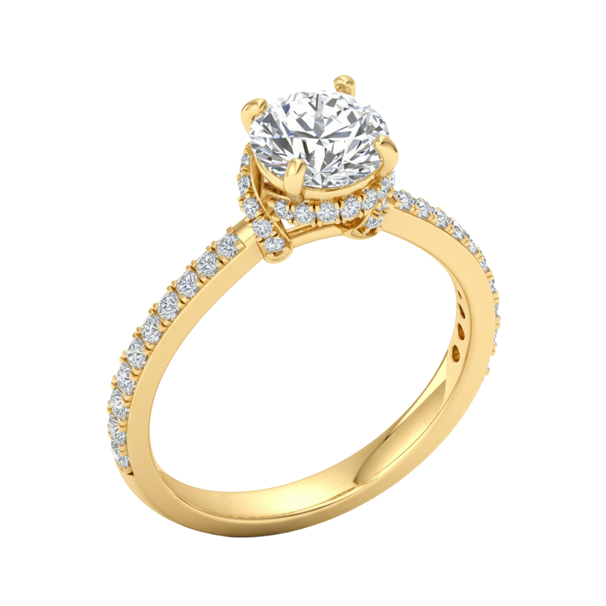 Halo ring met rond cut diamant en diamond wrap gallery 1,95 karaat