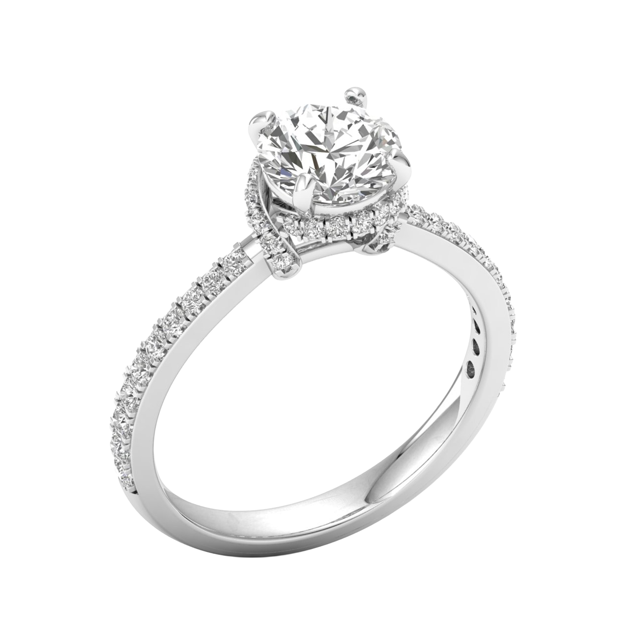 Halo ring met rond cut diamant en diamond wrap gallery 1,95 karaat