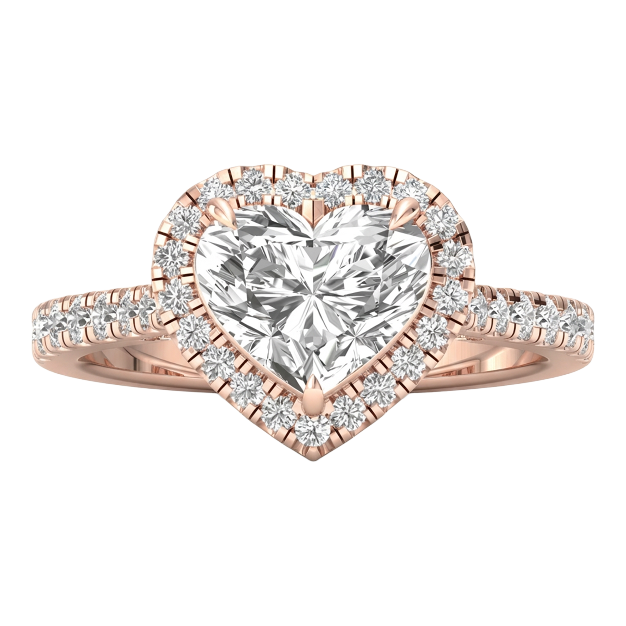 Hartvormige halo ring met pavé band 2,5 karaat