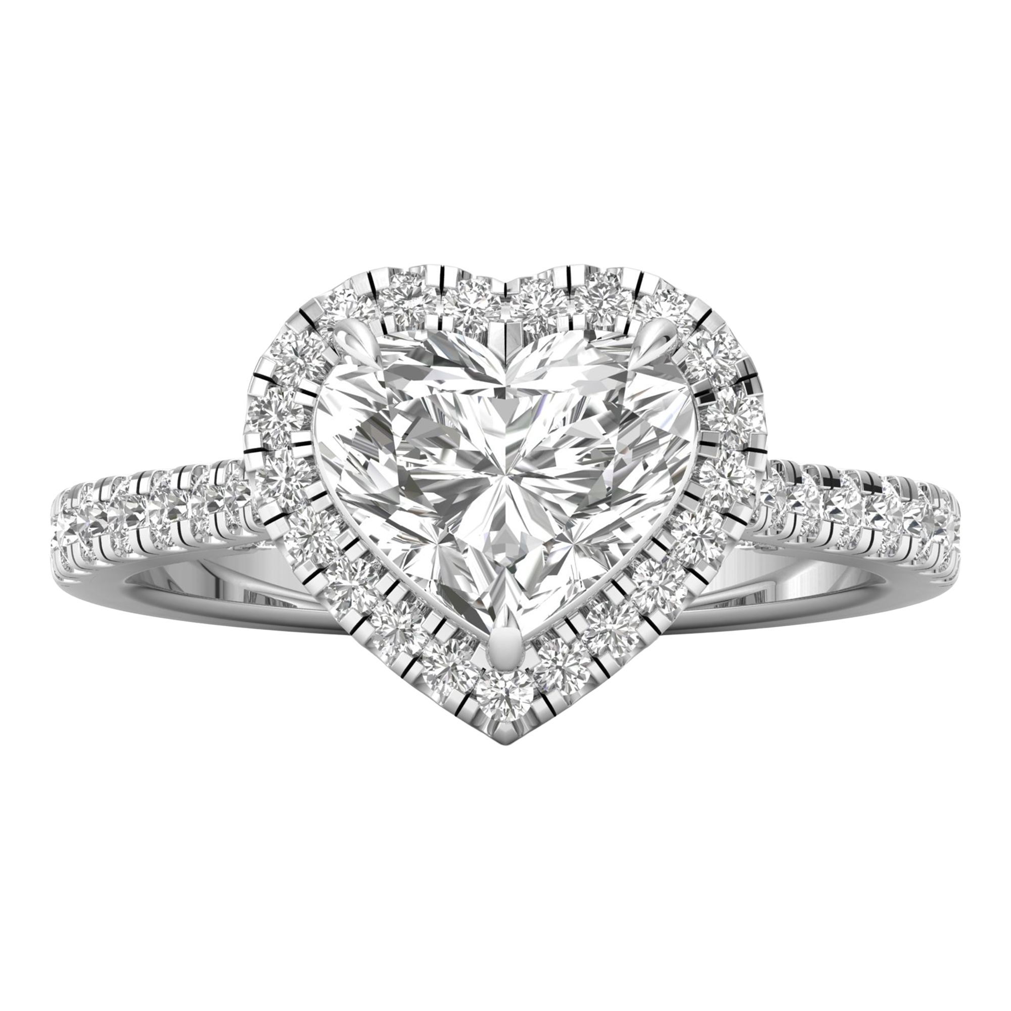 Hartvormige halo ring met pavé band 2,5 karaat