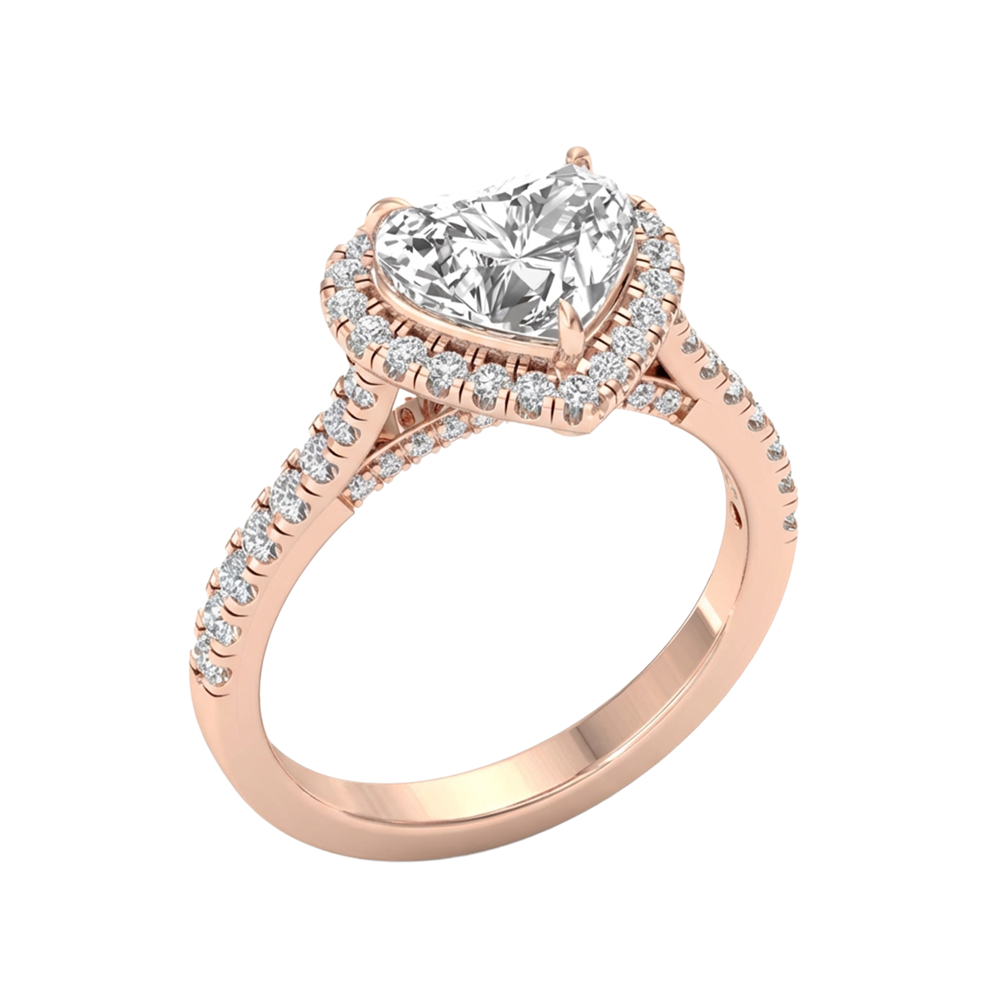 Hartvormige halo ring met pavé band 2,5 karaat