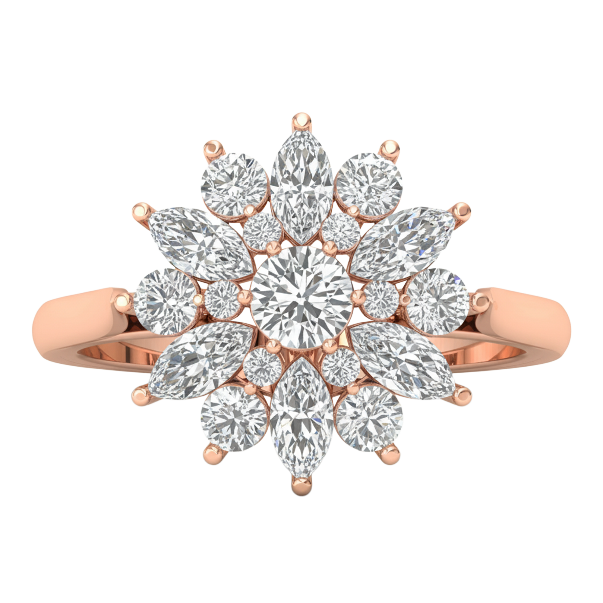 Entourage ring met marquise en ronde diamanten 1,63 karaat