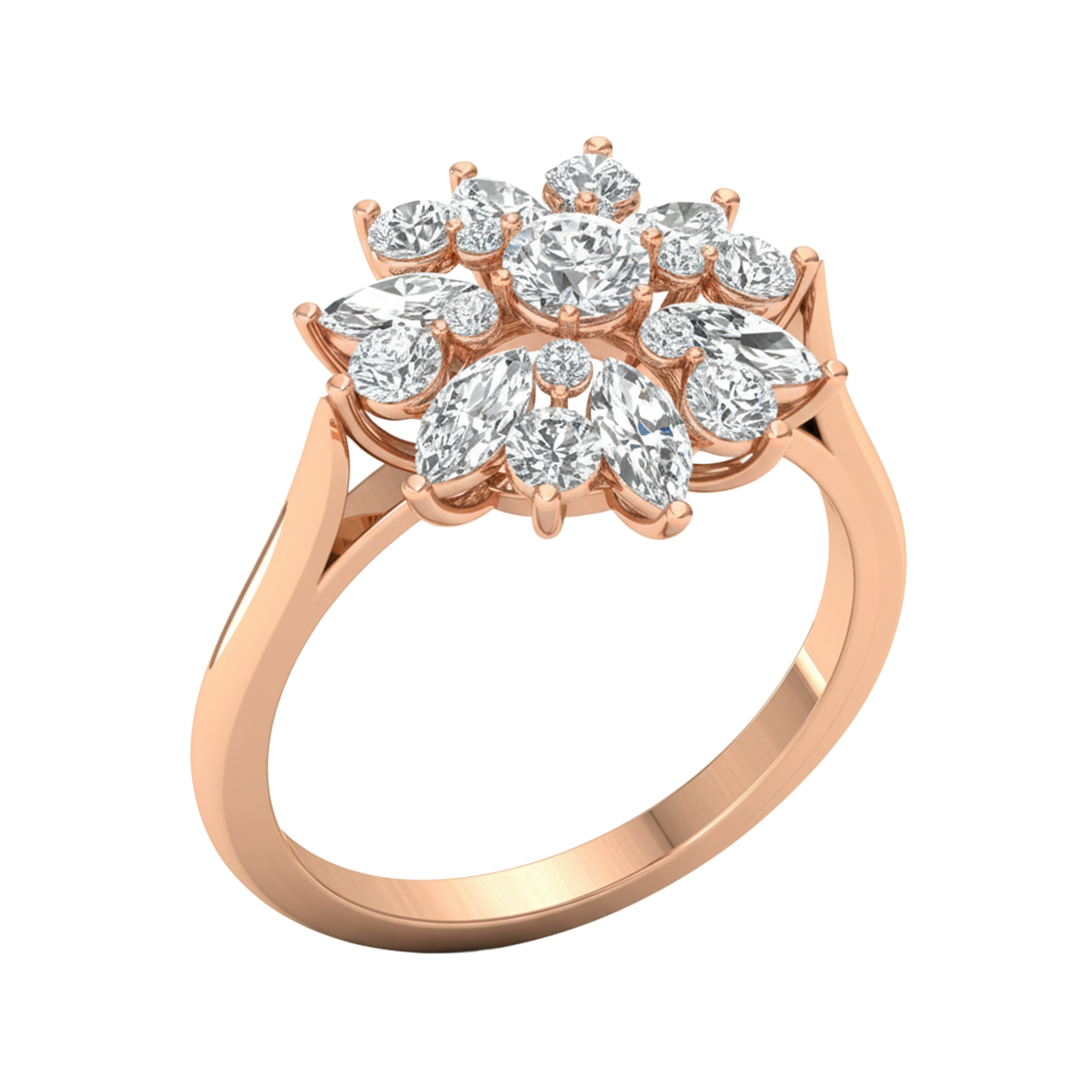 Entourage ring met marquise en ronde diamanten 1,63 karaat