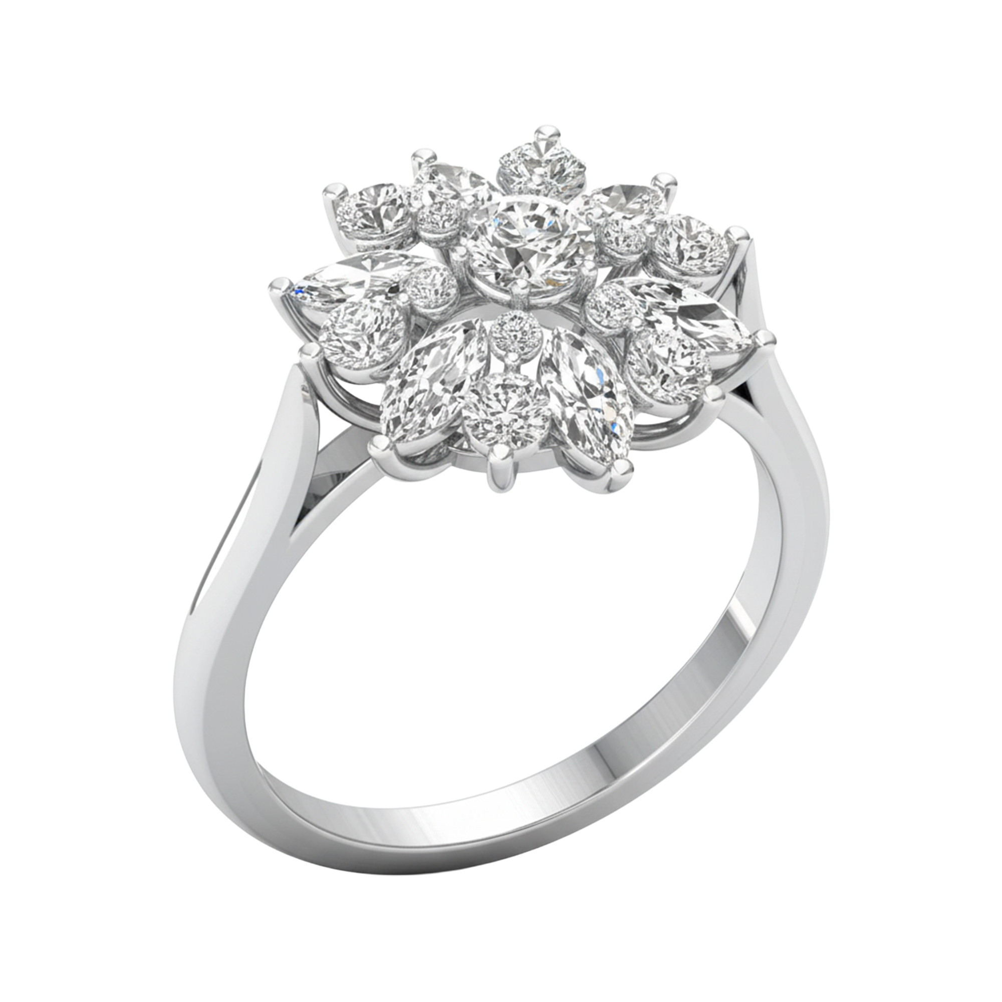 Entourage ring met marquise en ronde diamanten 1,63 karaat