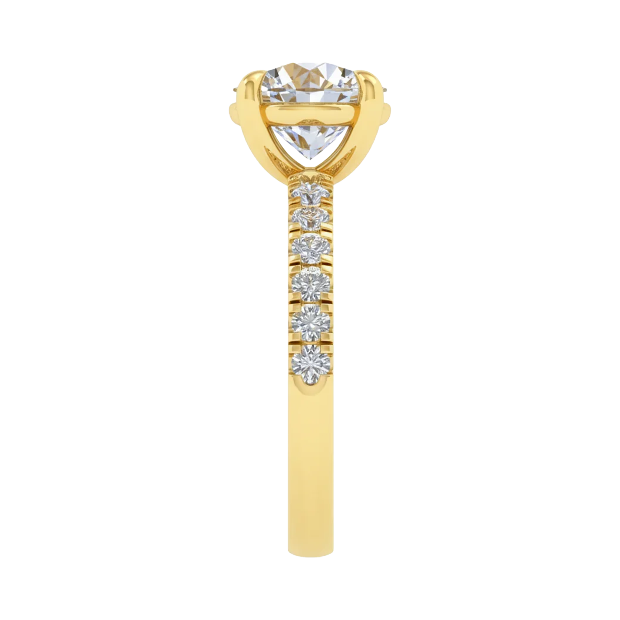 2.85 karaat ronde solitaire ring met rechte pavé‑band en verfijnde details