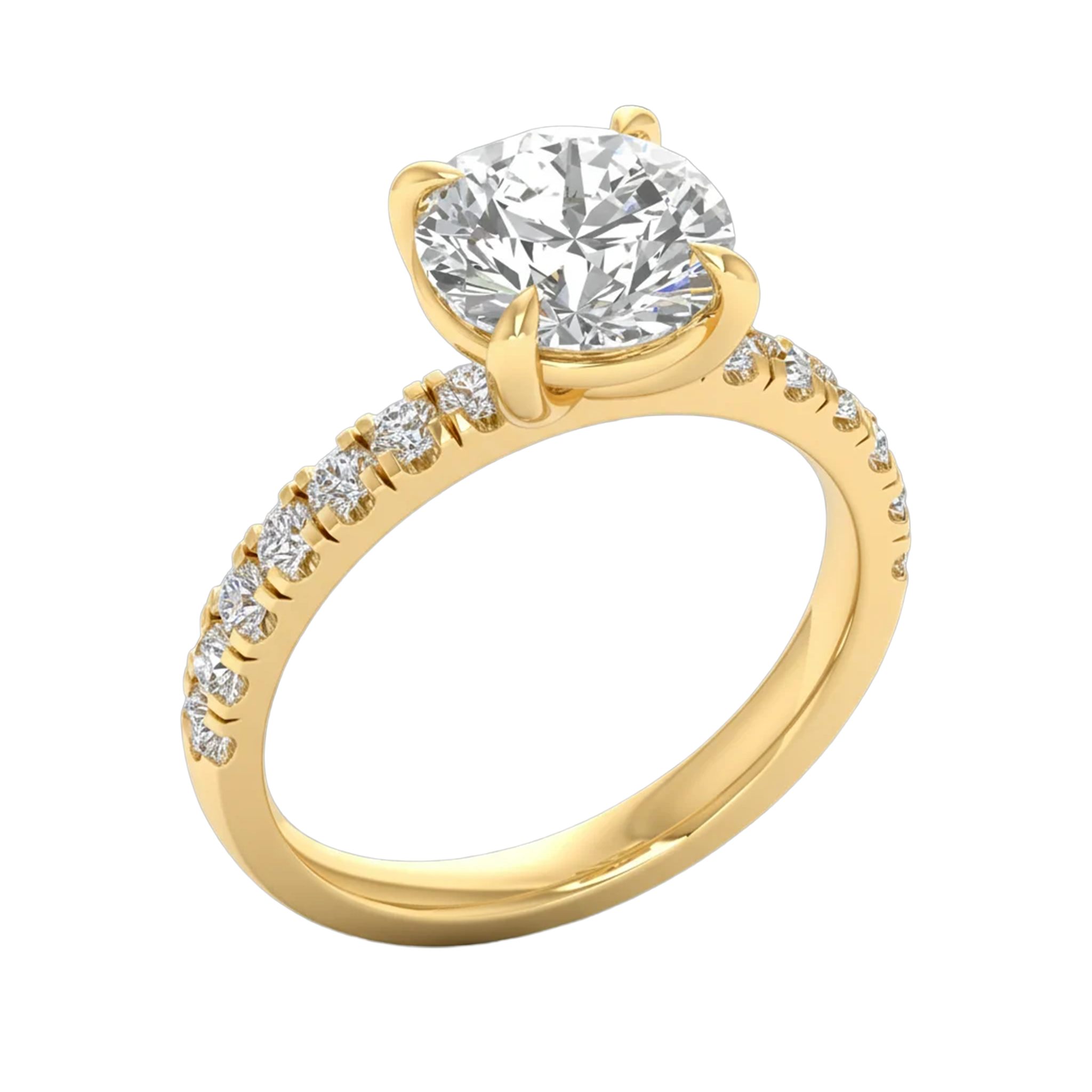 2.85 karaat ronde solitaire ring met rechte pavé‑band en verfijnde details