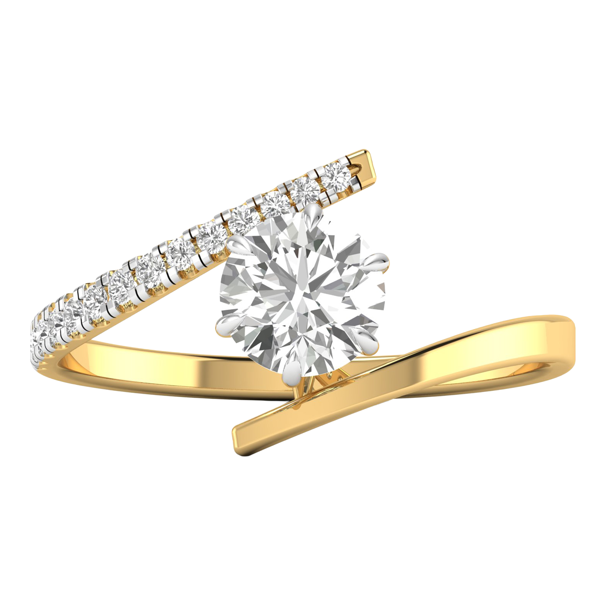 Solitaire pavé ring met bypass band 0.9 karaat