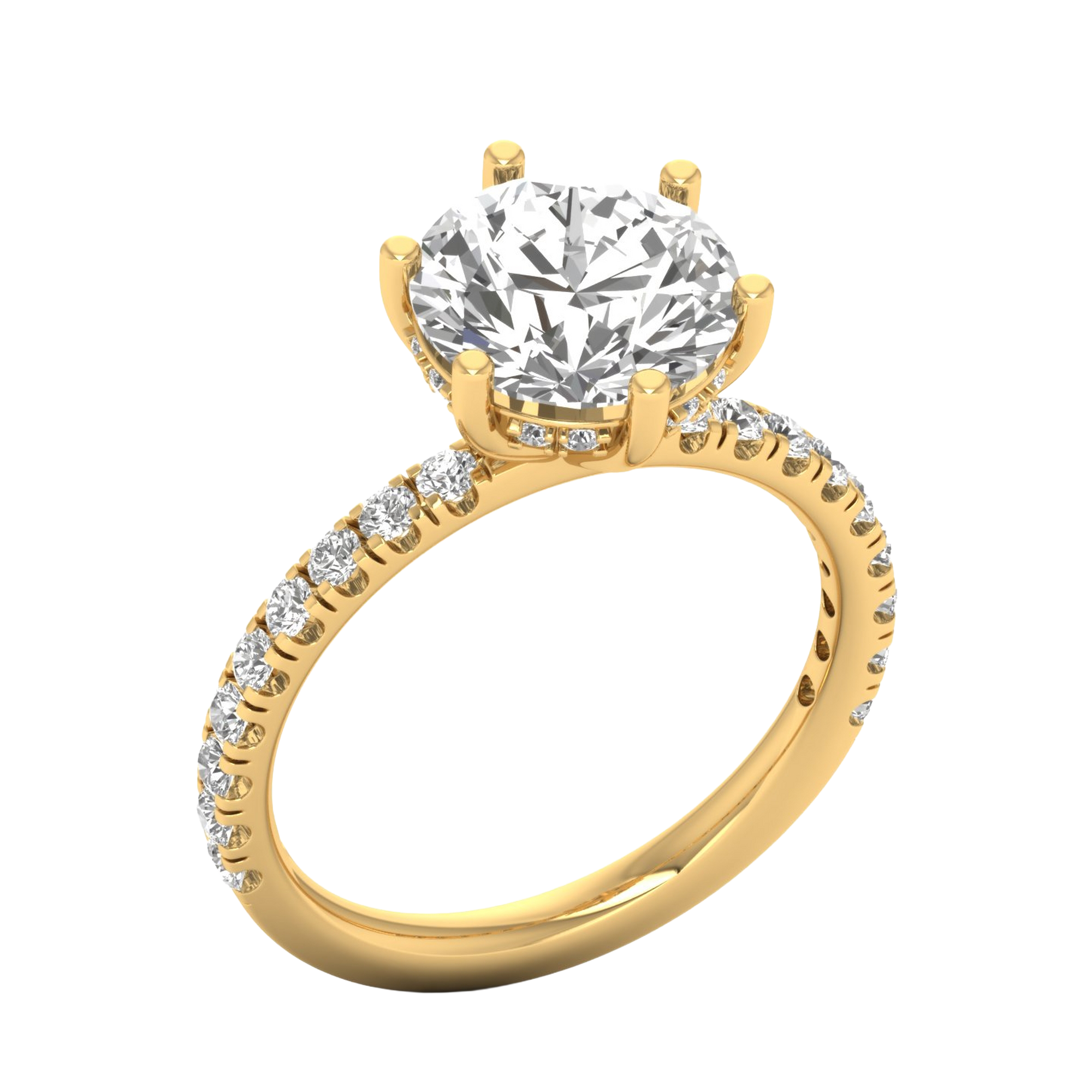 Ronde solitair met pavé-band en hidden halo 4,13 karaat