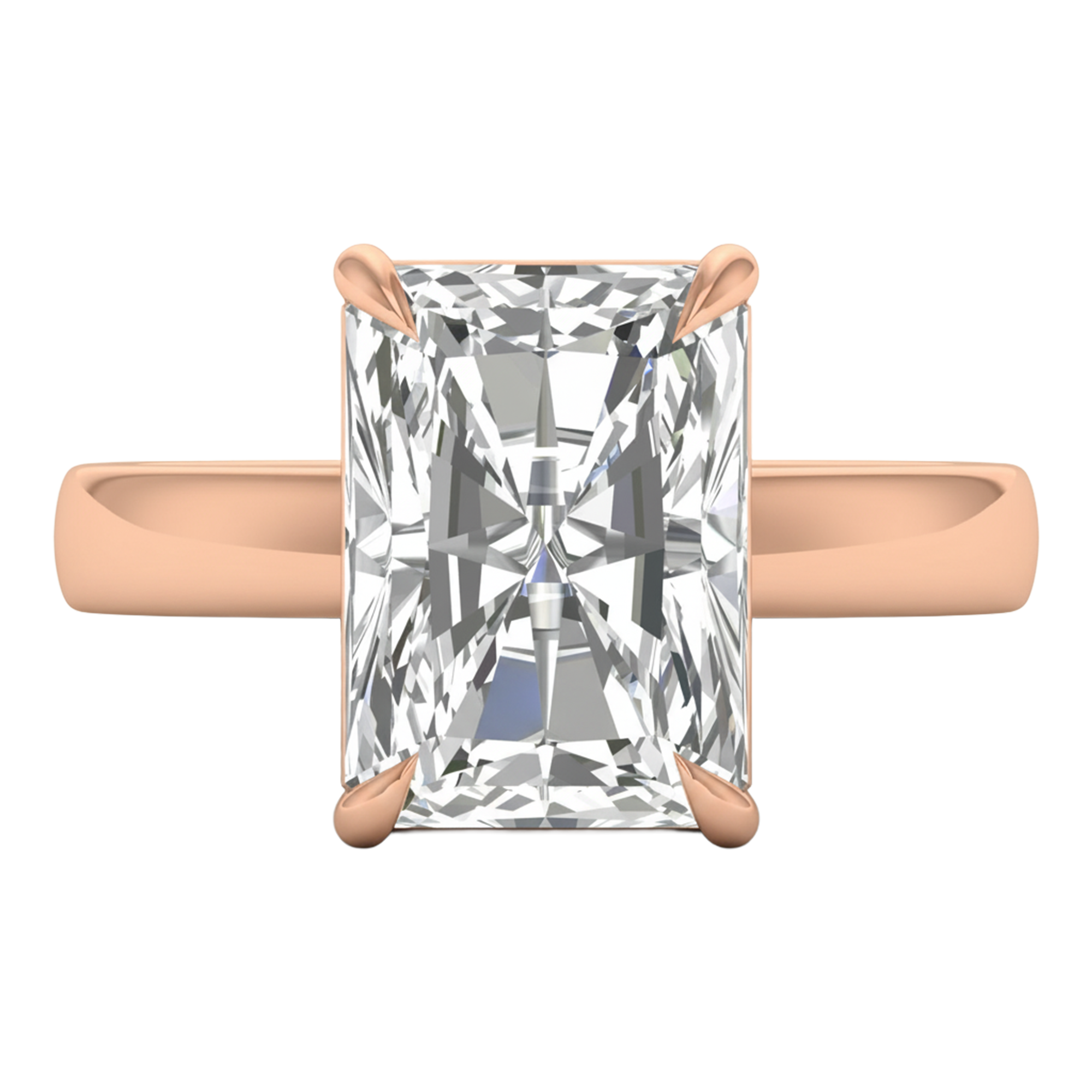 Solitaire radiant cut ring met rechthoekige band 5 karaat