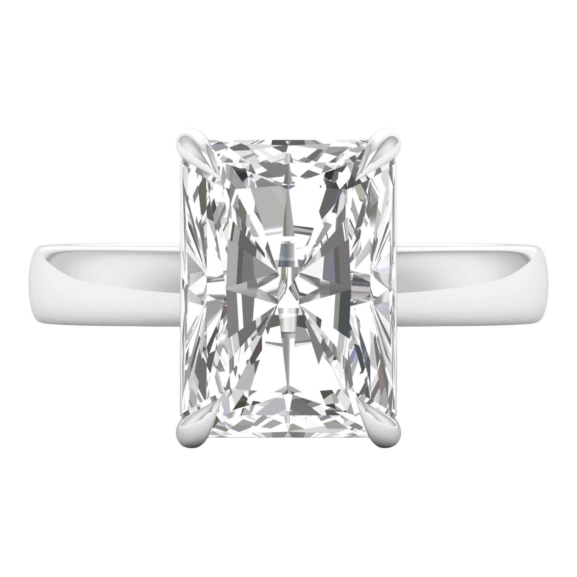 Solitaire radiant cut ring met rechthoekige band 5 karaat