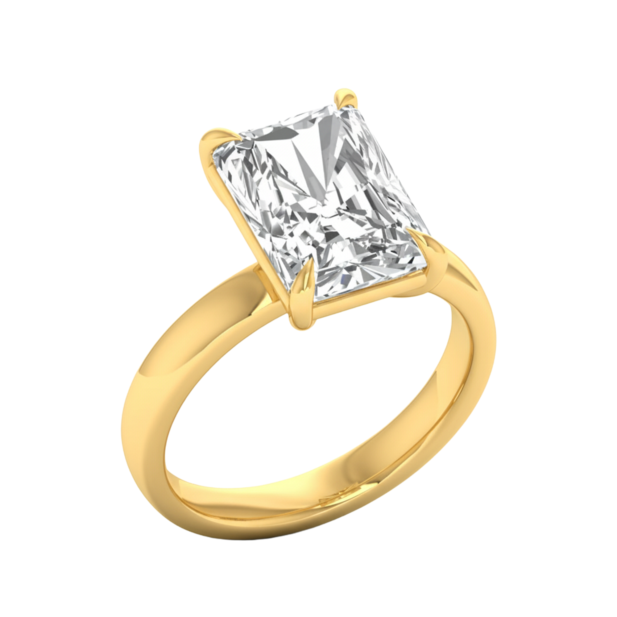 Solitaire radiant cut ring met rechthoekige band 5 karaat