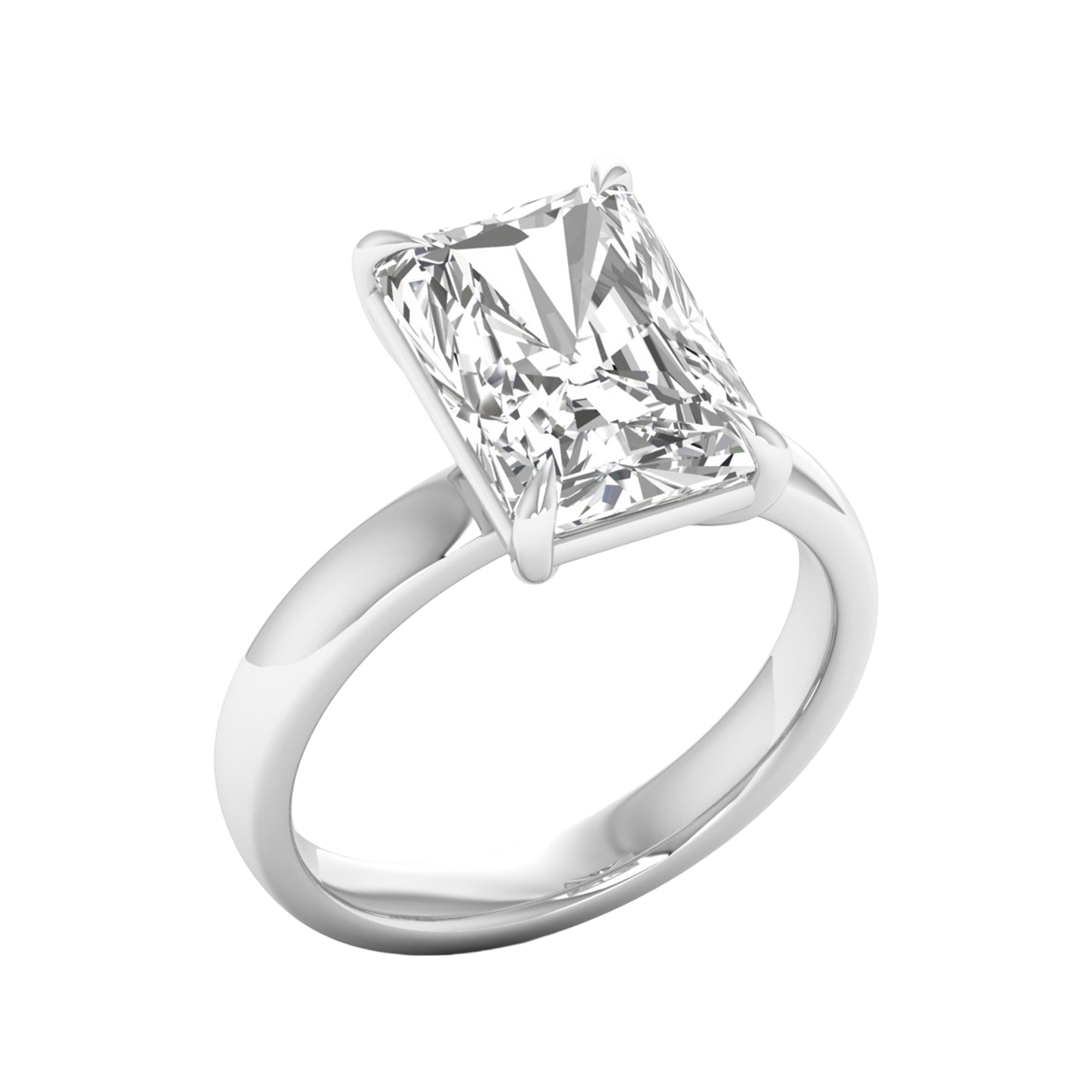 Solitaire radiant cut ring met rechthoekige band 5 karaat