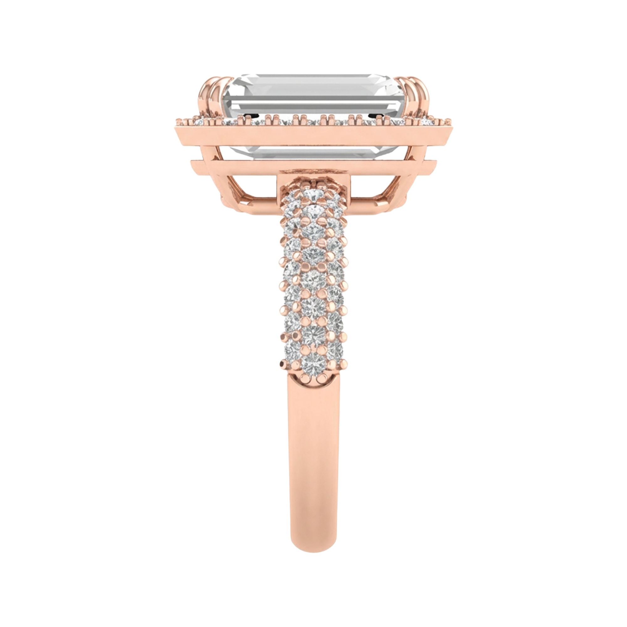 Emerald ring met pavé ronde diamanten 6,34 karaat