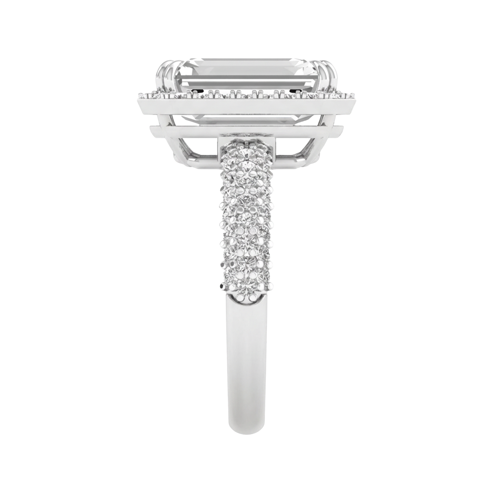 Emerald ring met pavé ronde diamanten 6,34 karaat