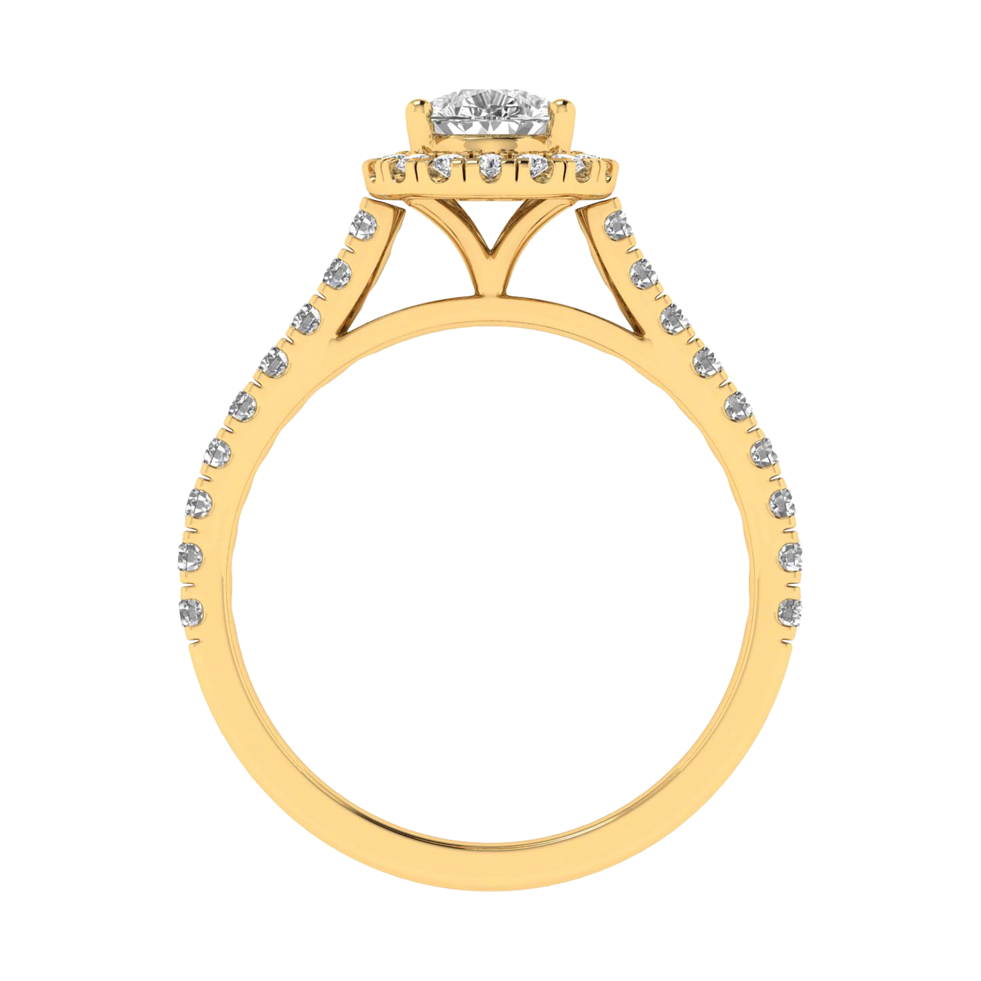Halo ring met peervormige diamant en pavé band 0,6 karaat