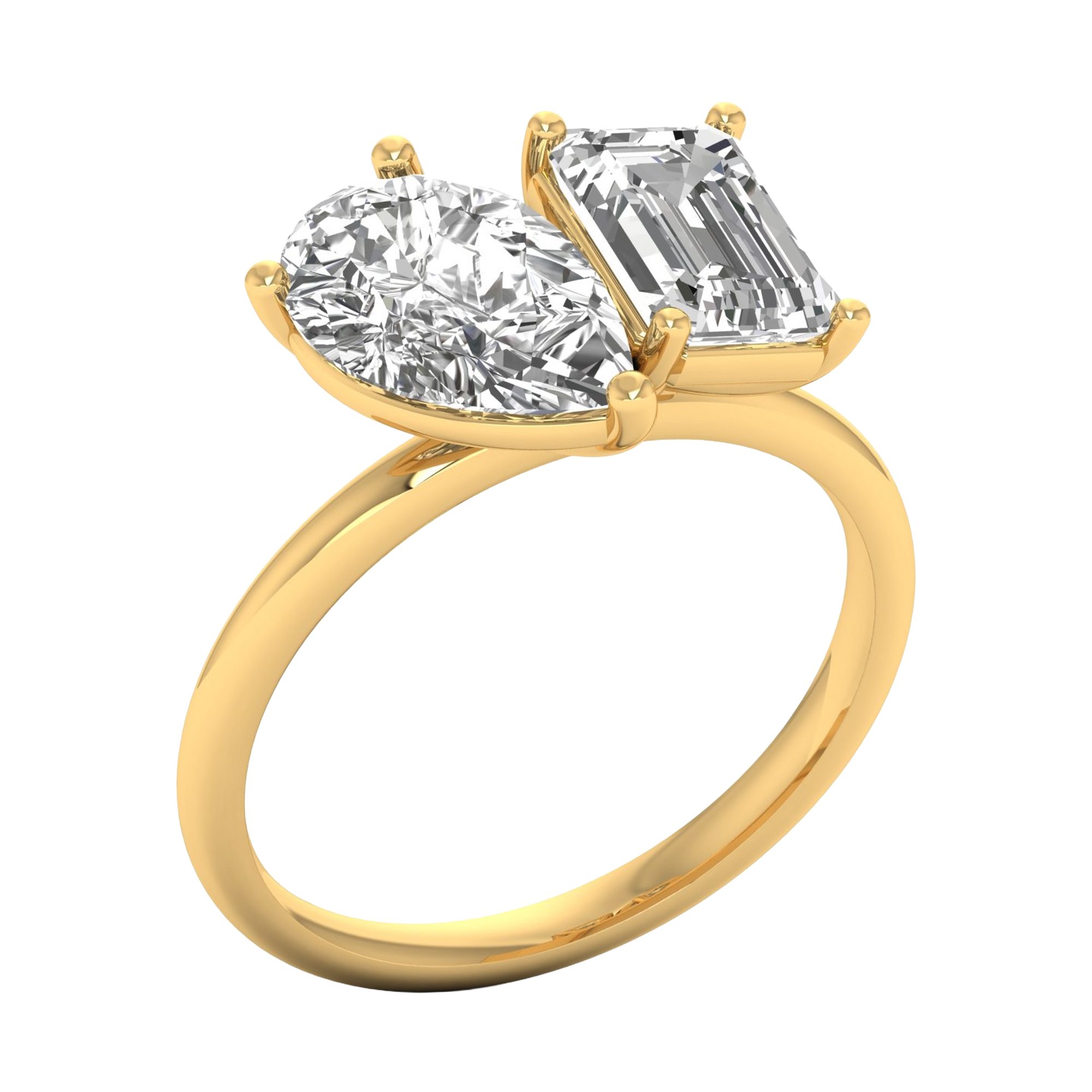 Toi‑et‑moi ring met peer en emerald diamant 4 karaat