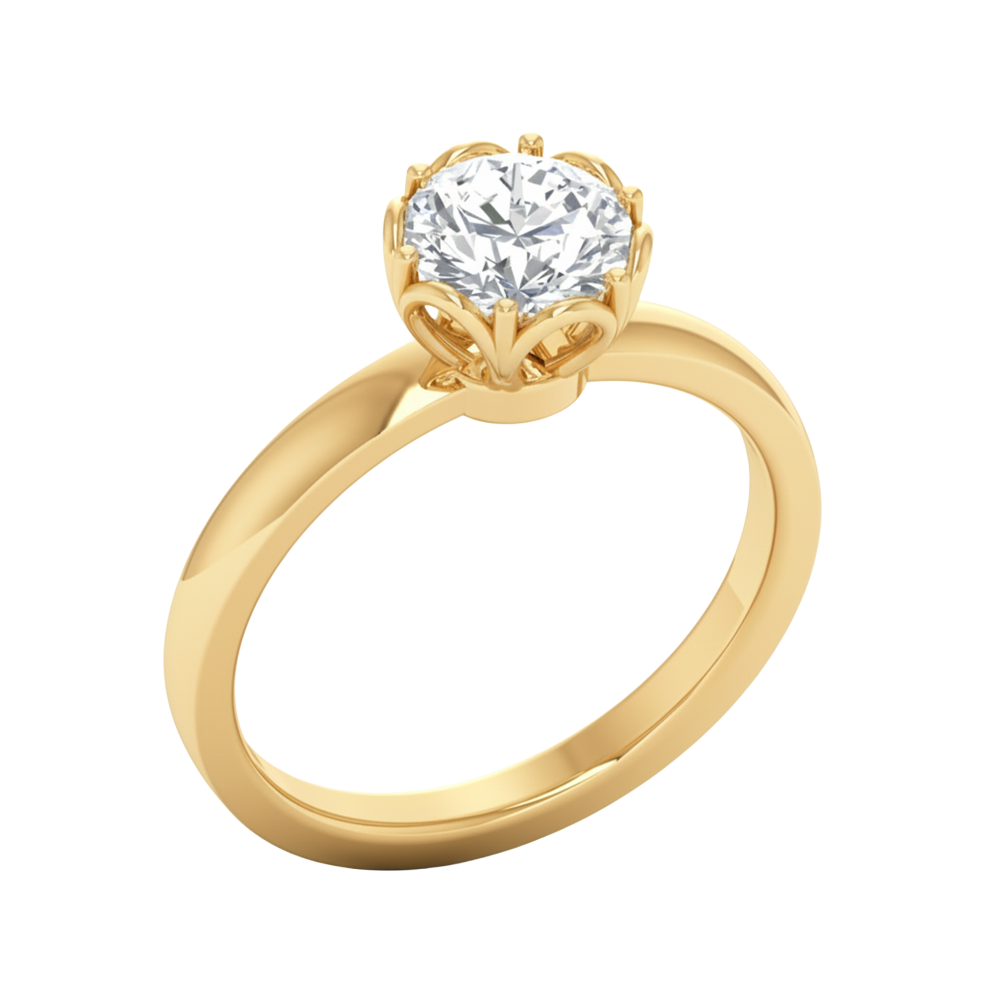 Solitaire Ring met Kroontjes‑Pootjes en Half‑Round Rectangular Band 1 karaat