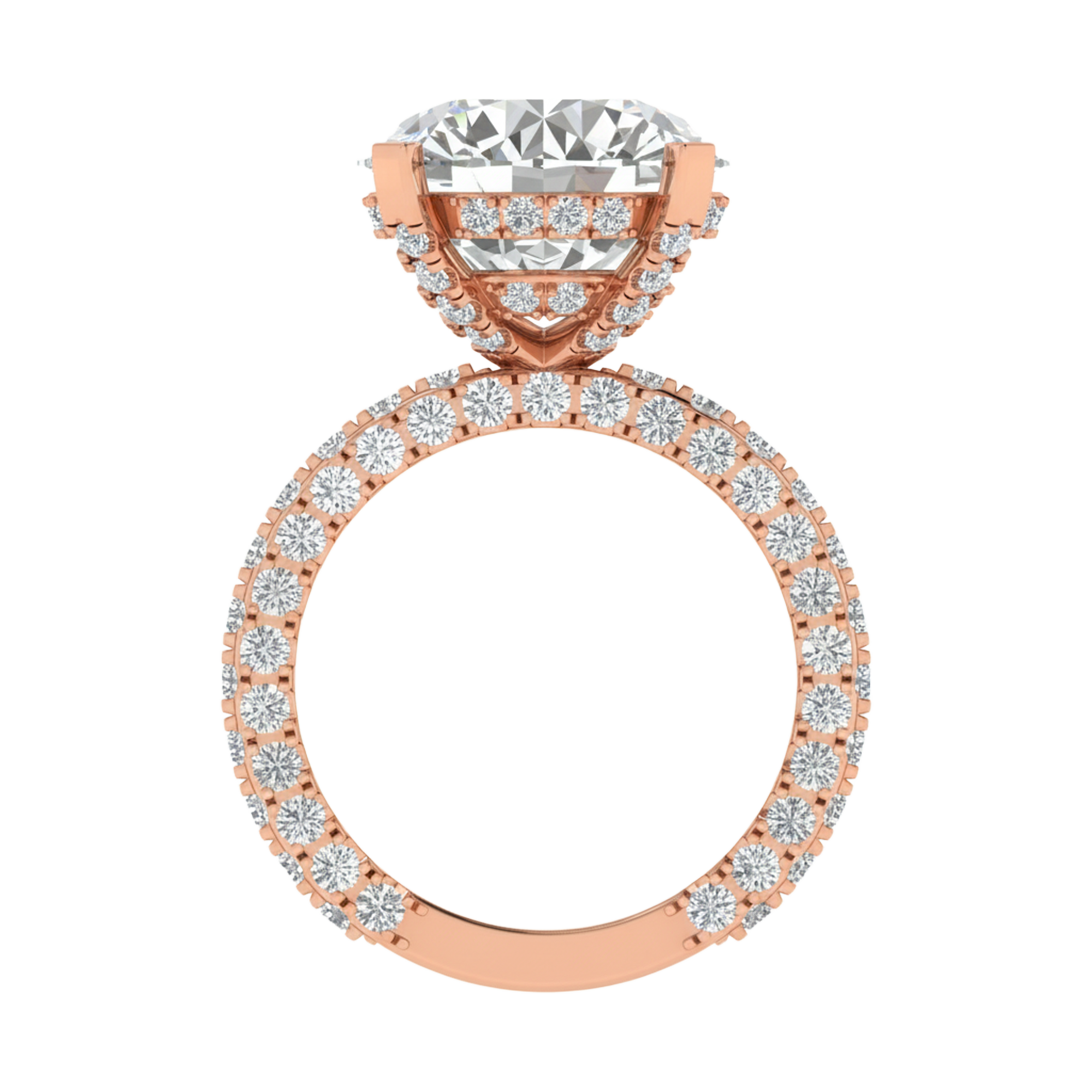 10.68 karaat rond solitaire‑pavé ring met dubbele hidden‑halo kroon