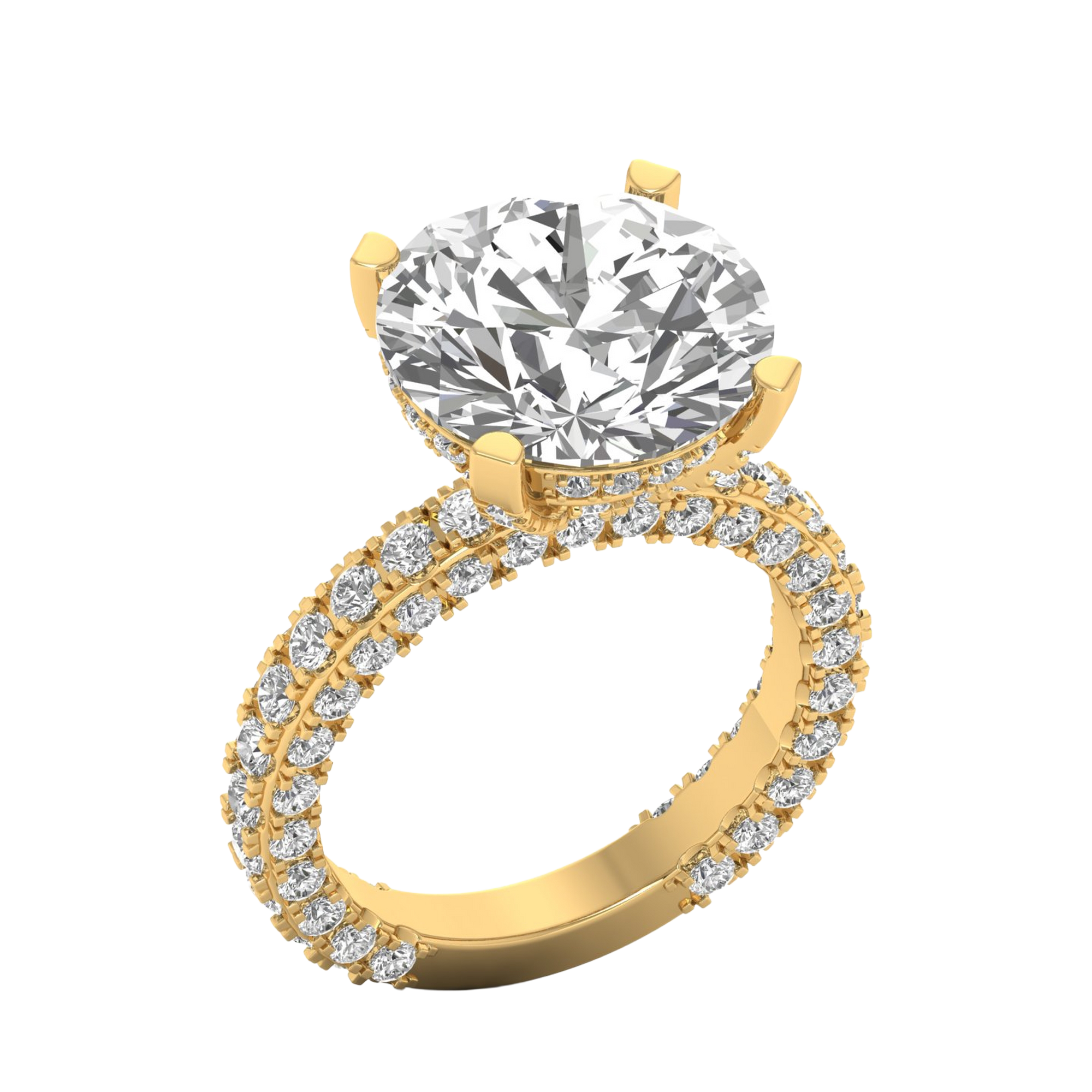 10.68 karaat rond solitaire‑pavé ring met dubbele hidden‑halo kroon